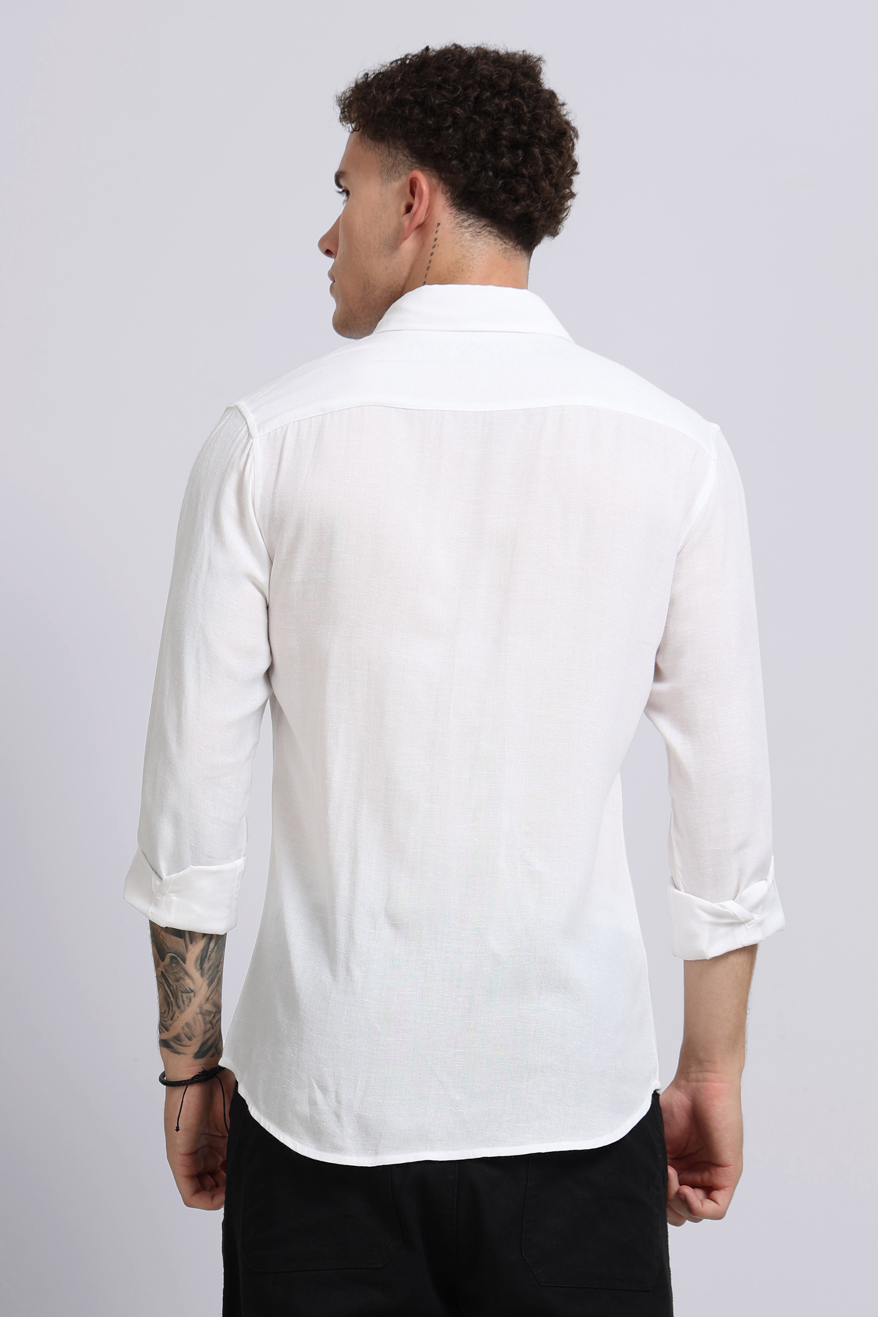 Men White Viscose Linen Shirt