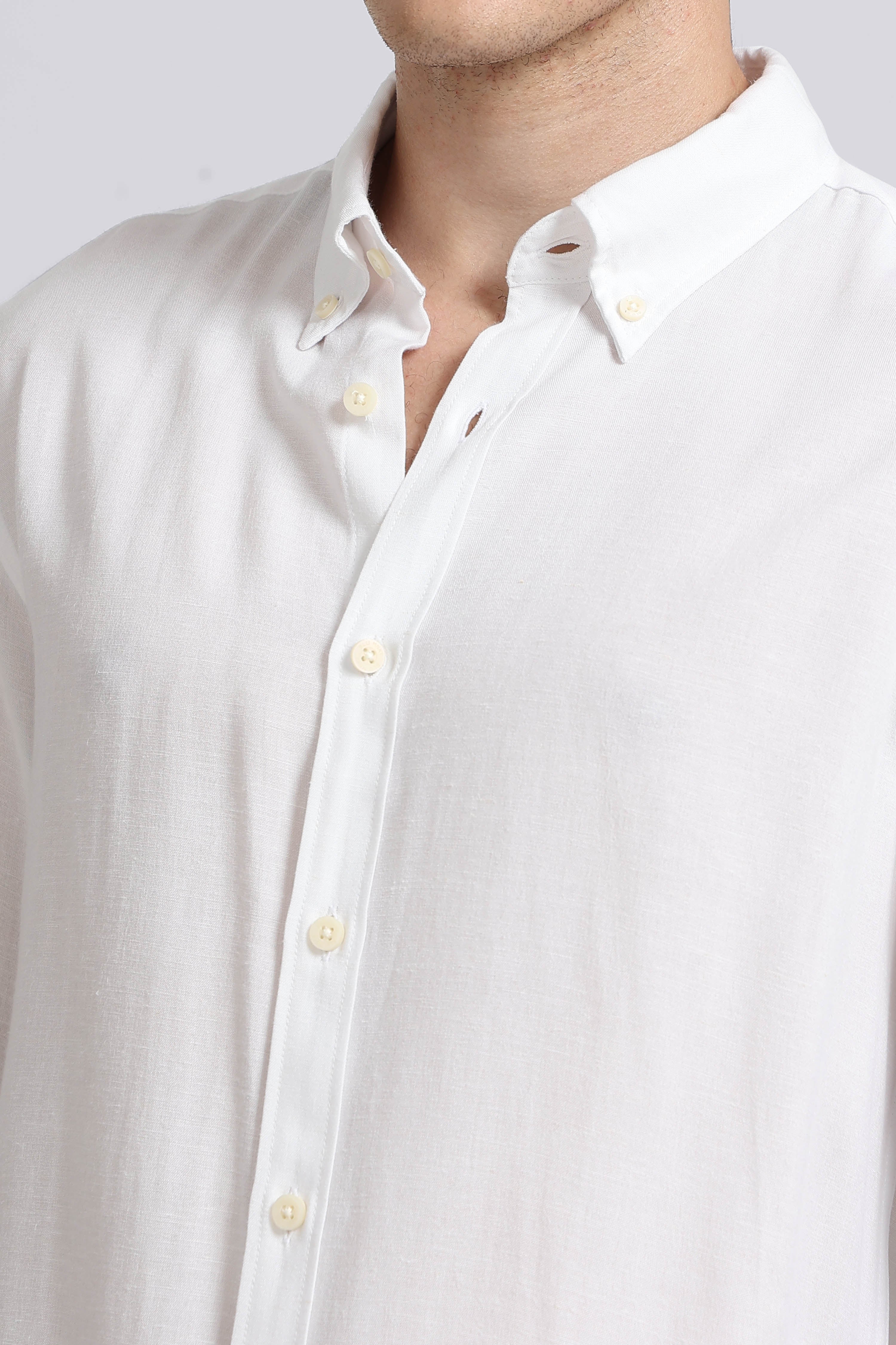 Men White Viscose Linen Shirt