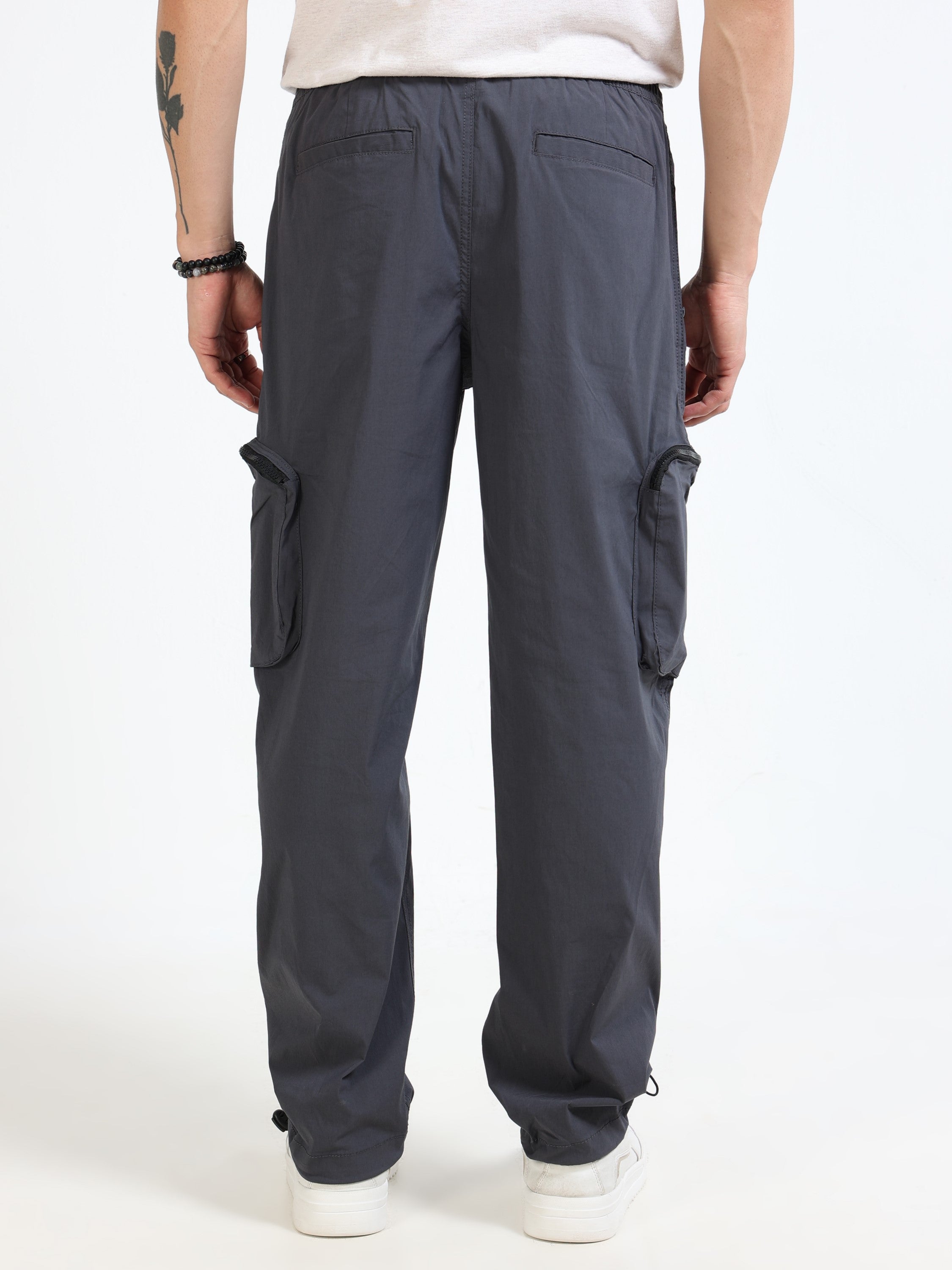 Men Grey Parachute Baggy Cargo Pants