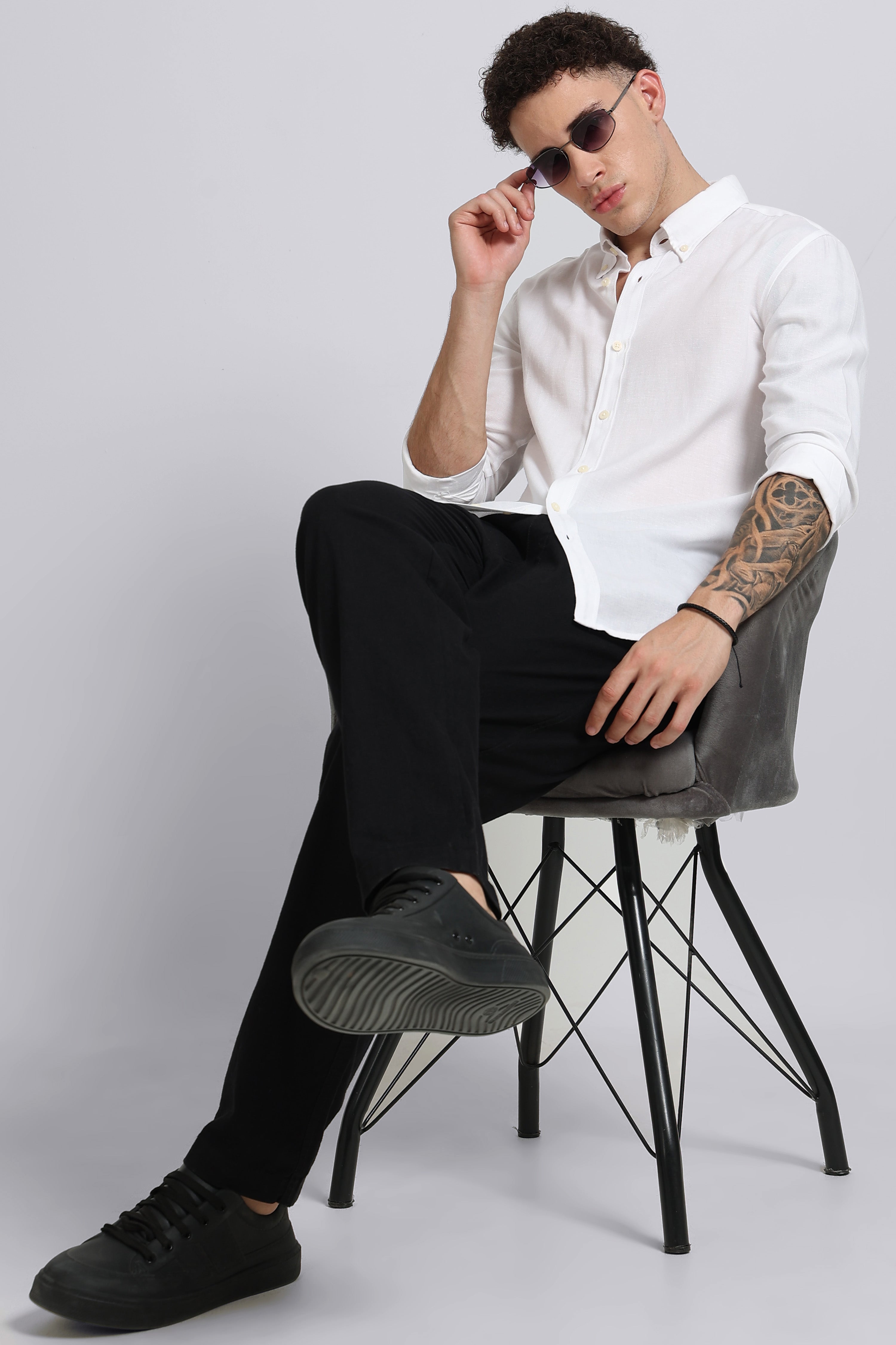 Men White Viscose Linen Shirt