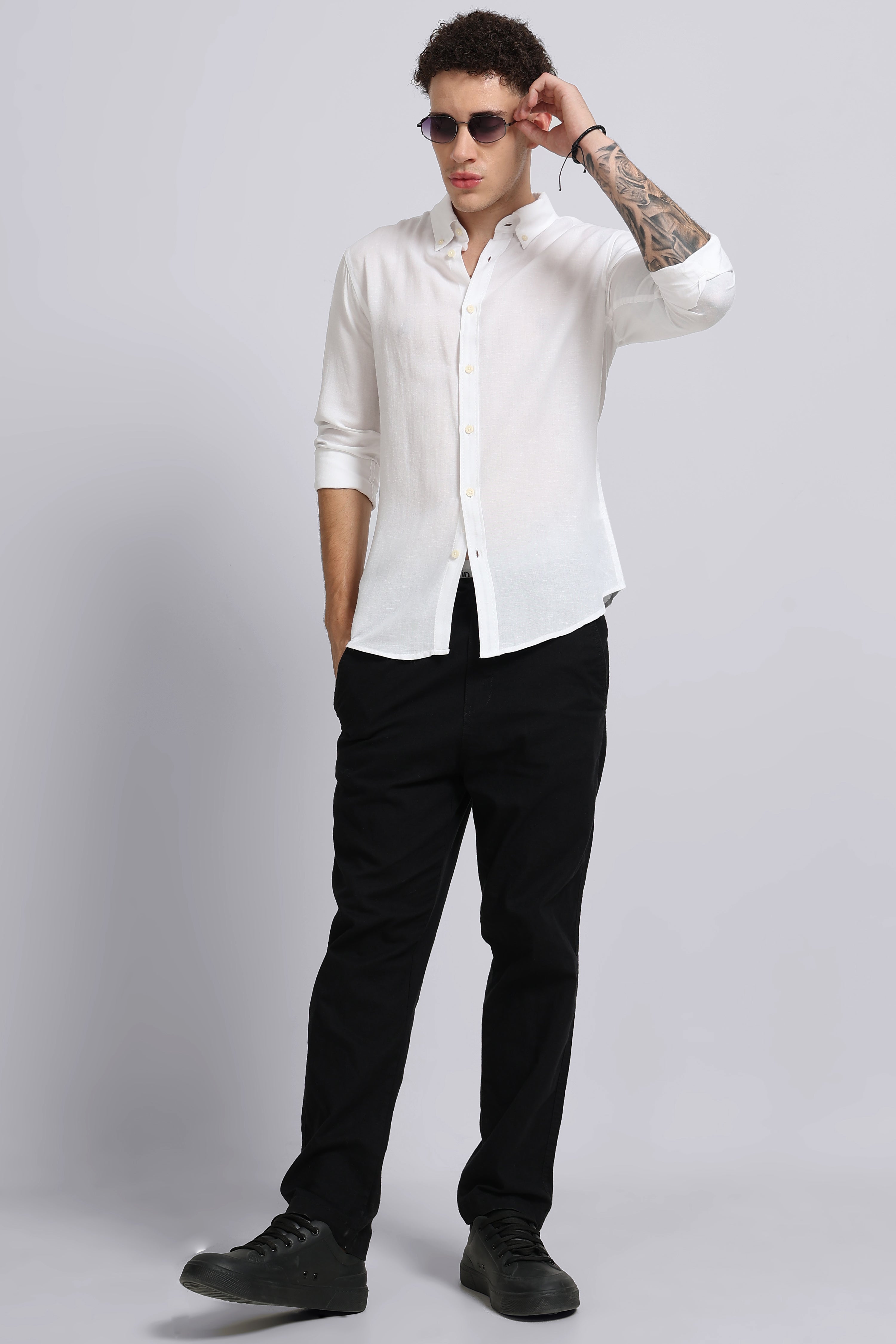Men White Viscose Linen Shirt