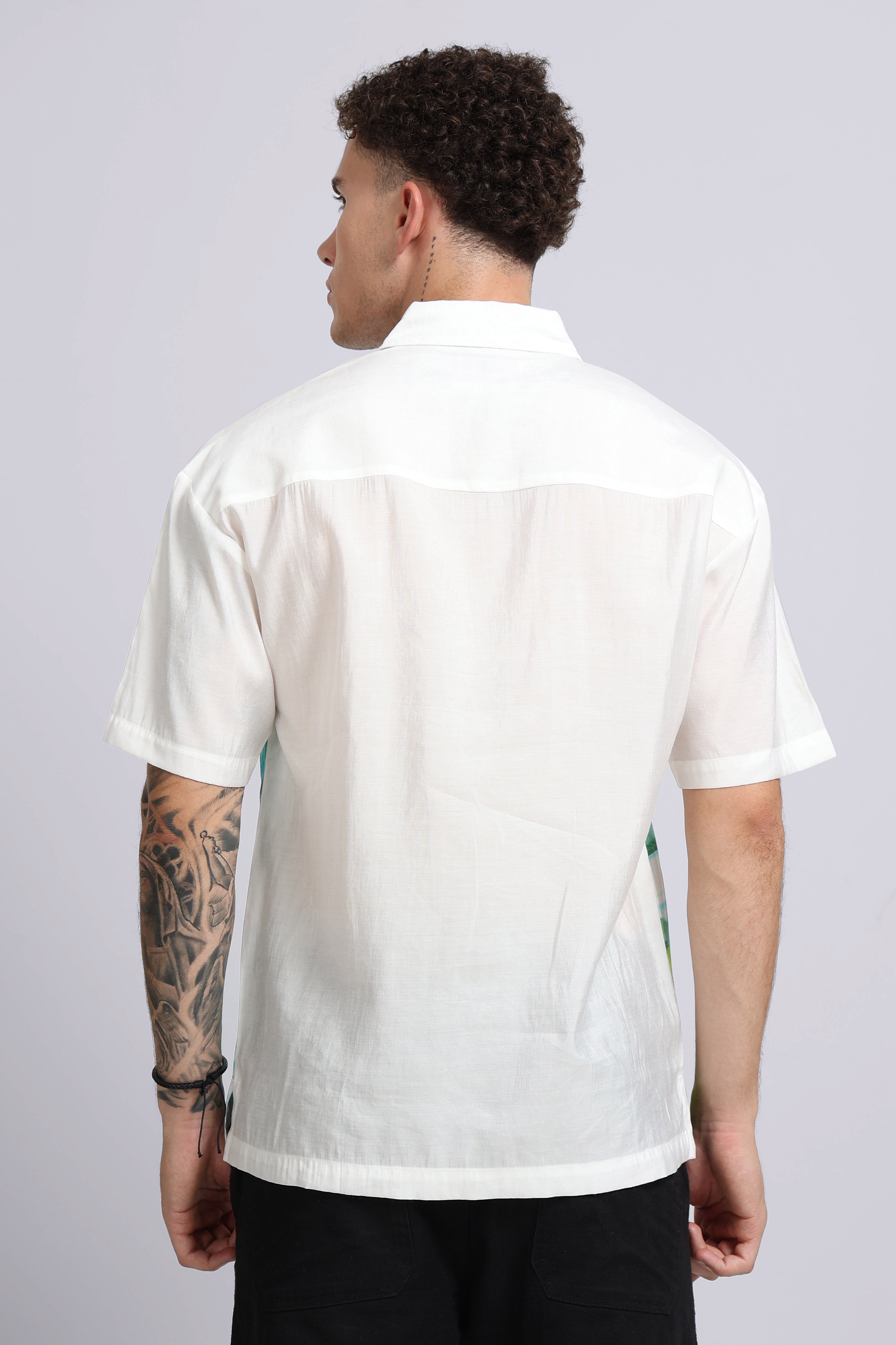 Men Green Oversized Print Shirt