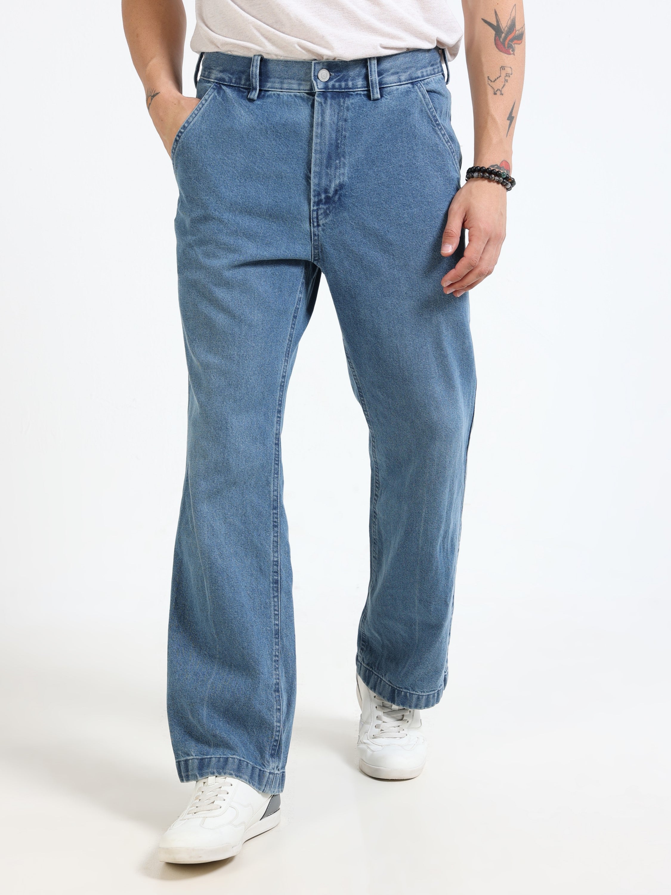 Men Blue Denim Flared Pants