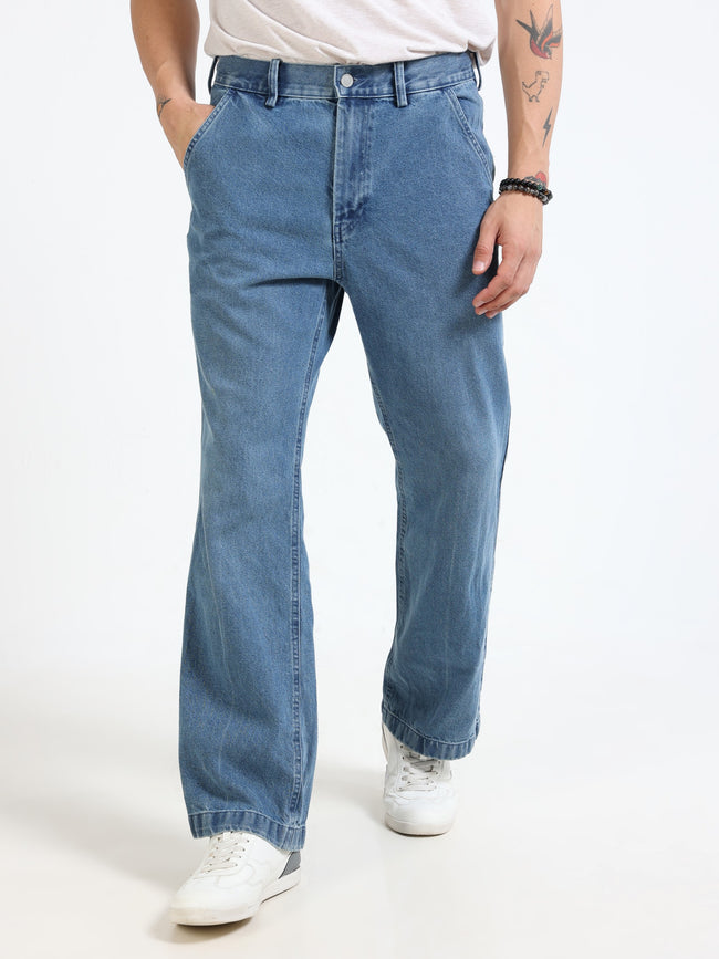 Men Blue Denim Flared Pants