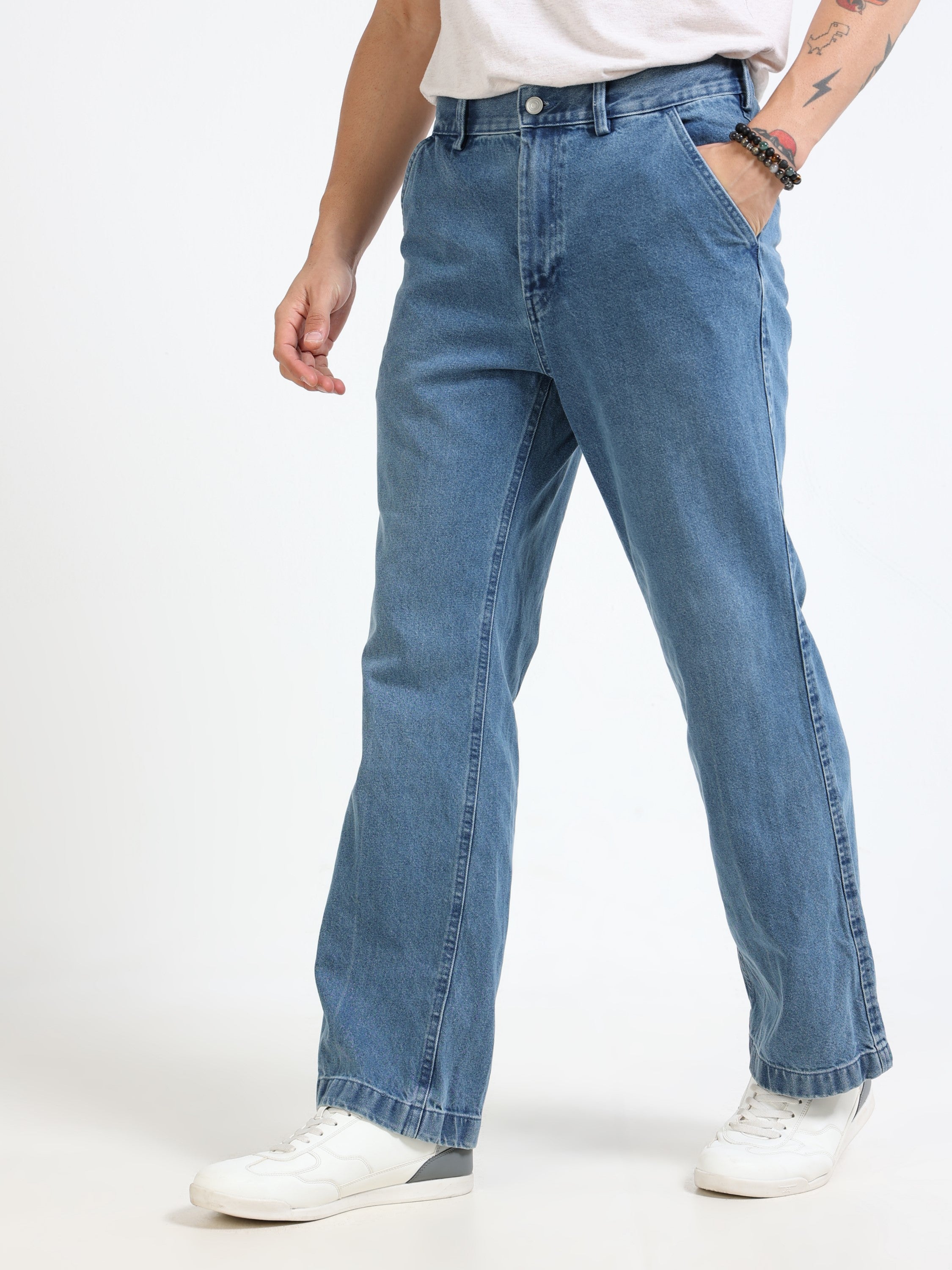 Men Blue Denim Flared Pants