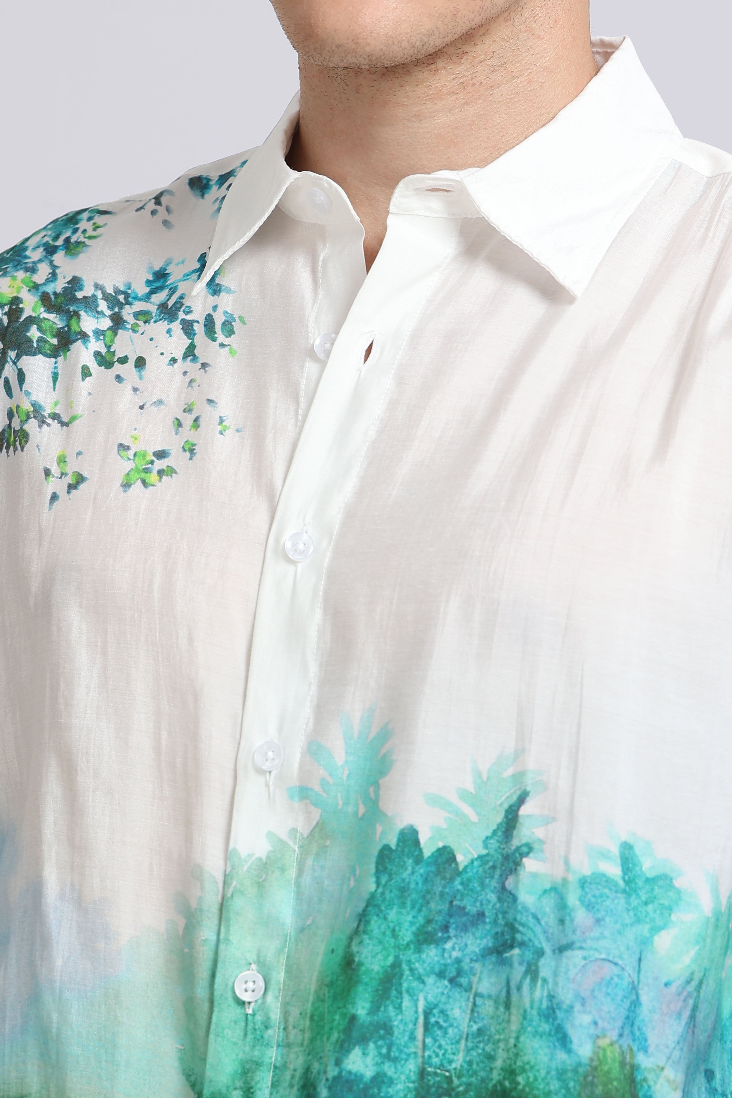 Men Green Oversized Print Shirt