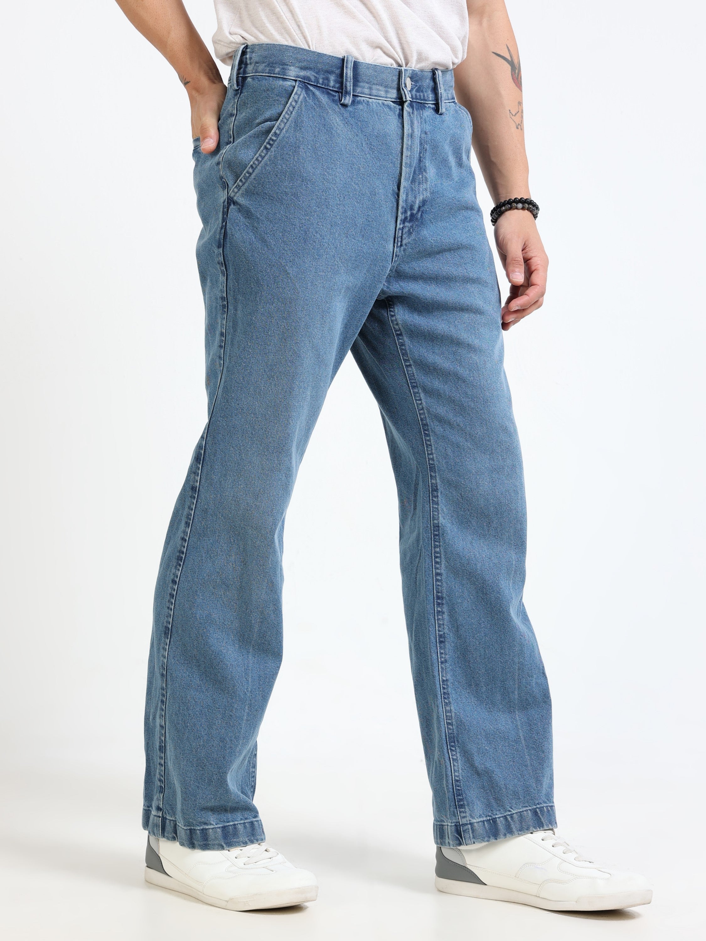 Men Blue Denim Flared Pants
