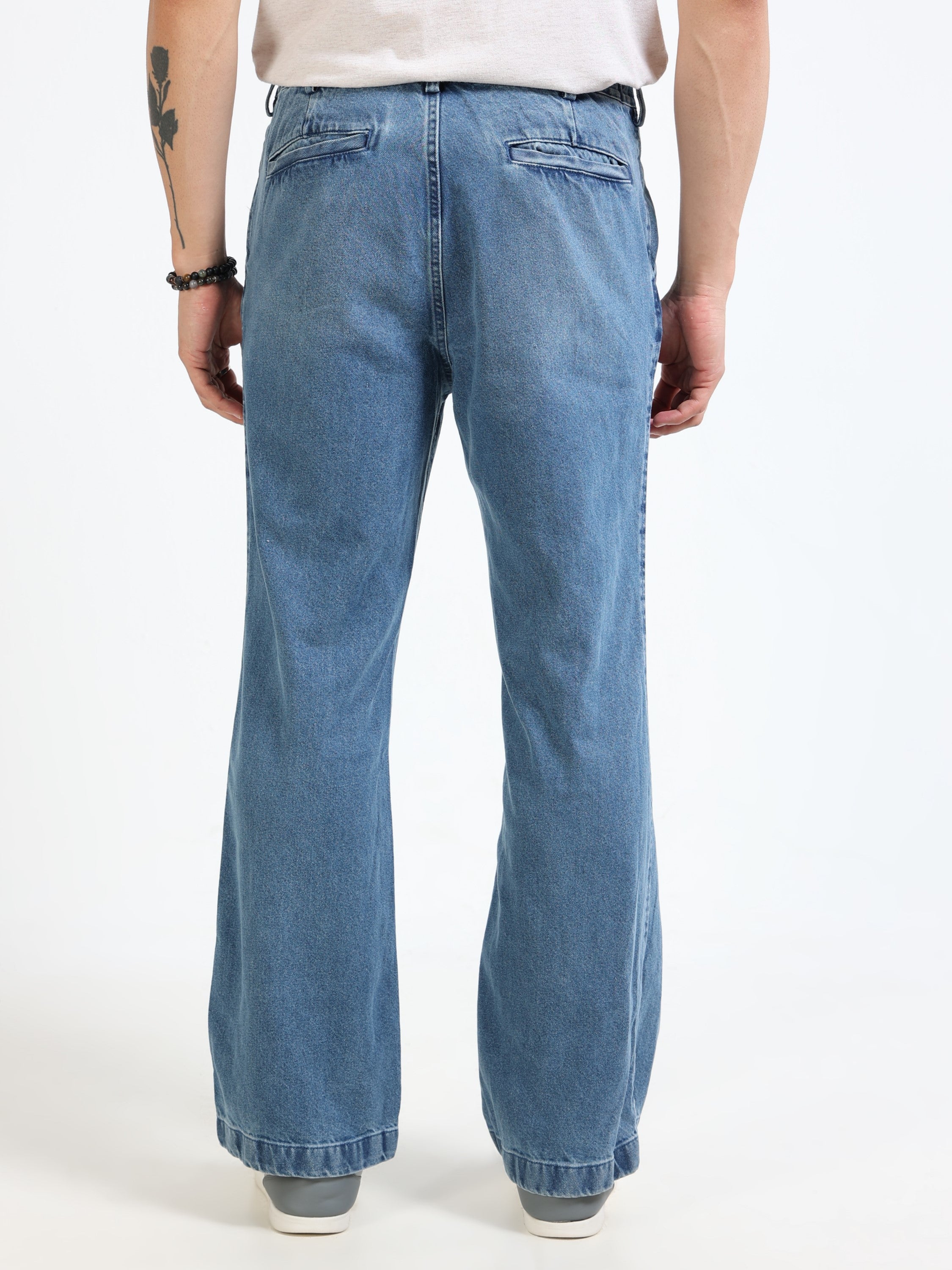 Men Blue Denim Flared Pants