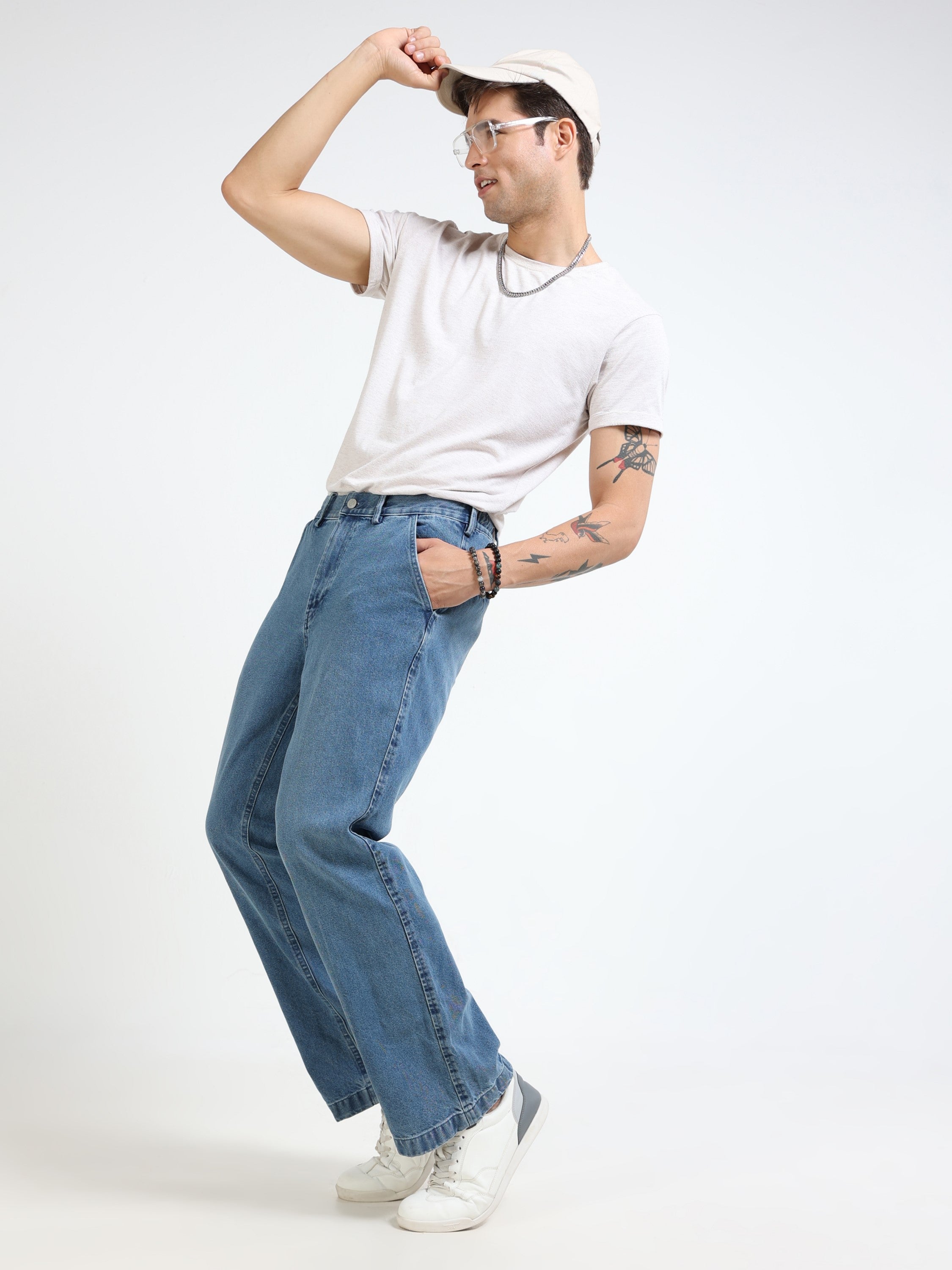 Men Blue Denim Flared Pants
