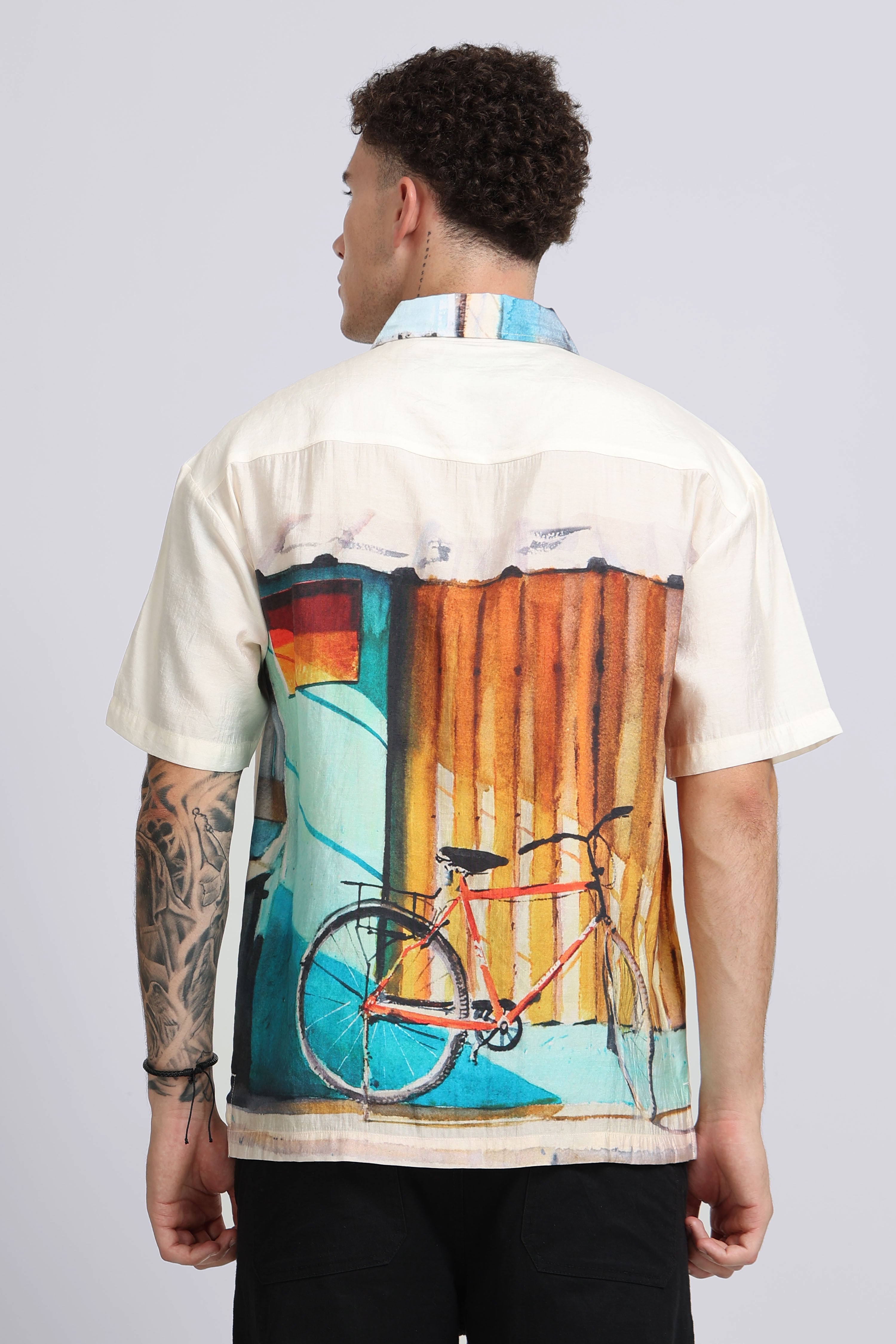 Men Cream Oversized Print Shirt