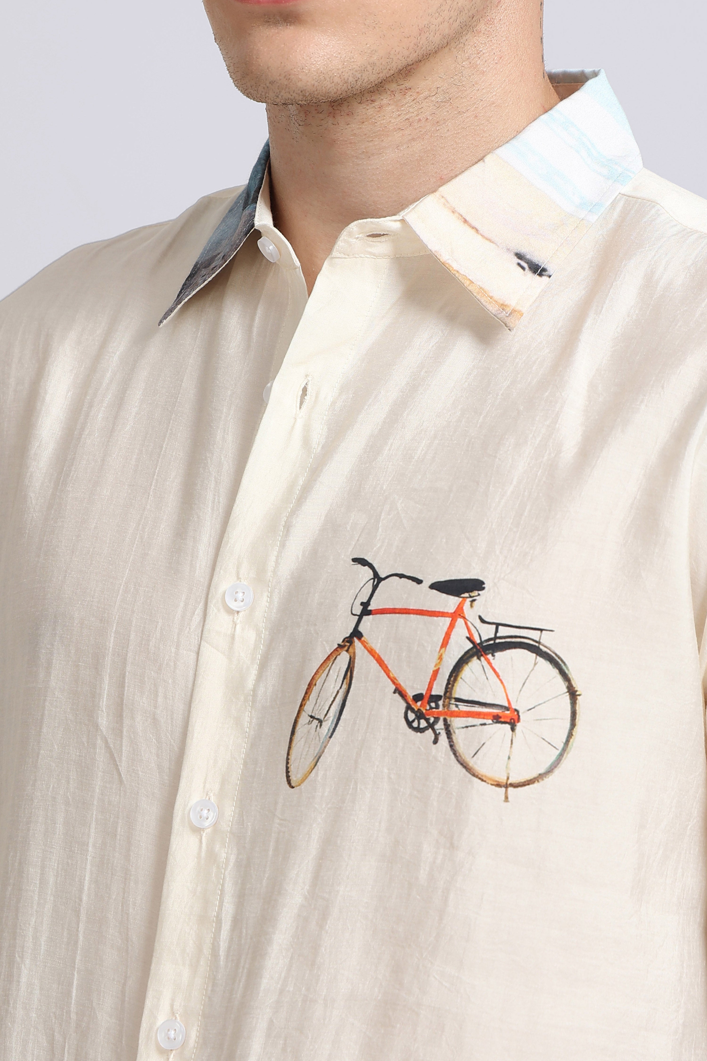 Men Cream Oversized Print Shirt