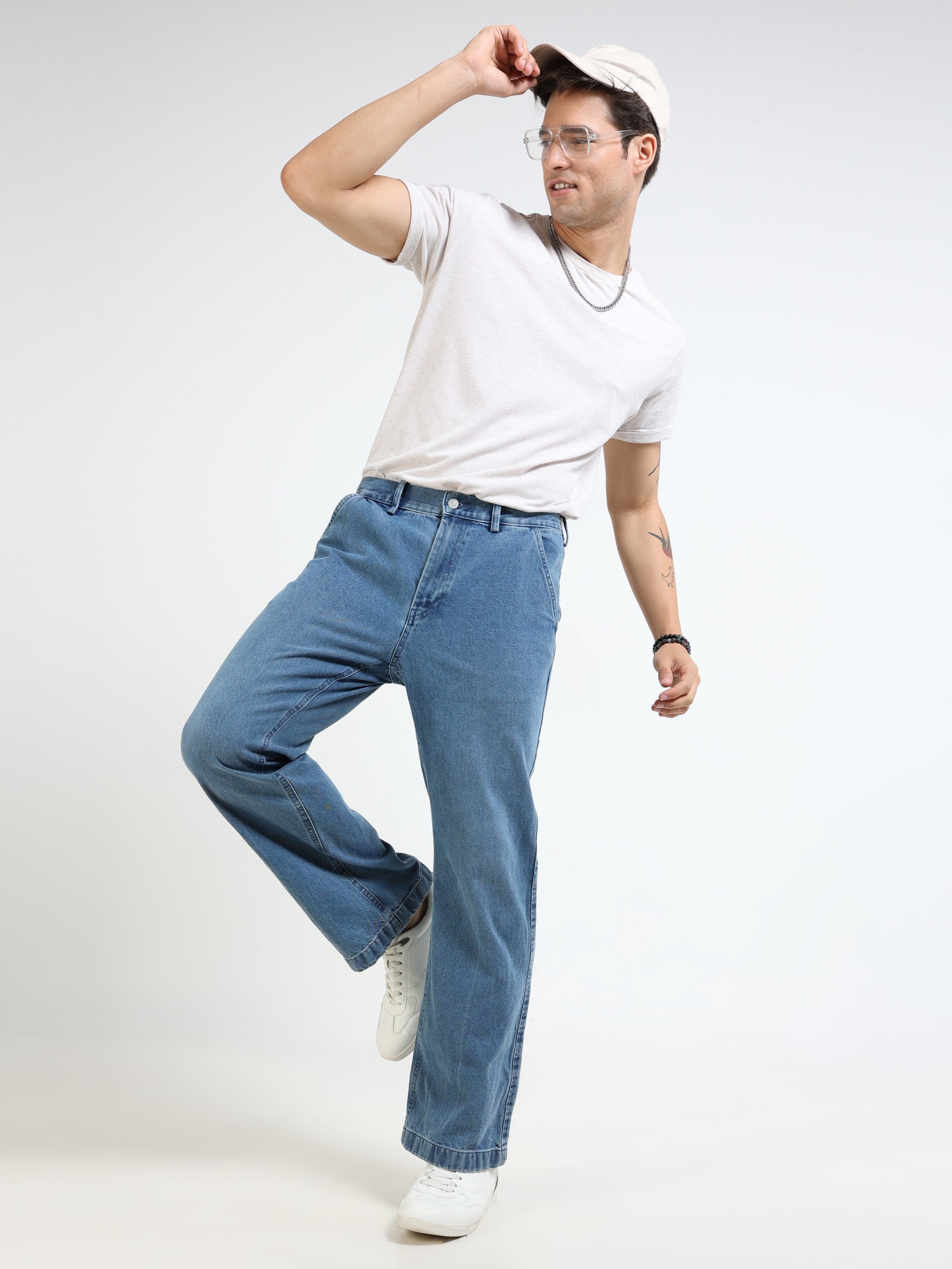 Men Blue Denim Flared Pants