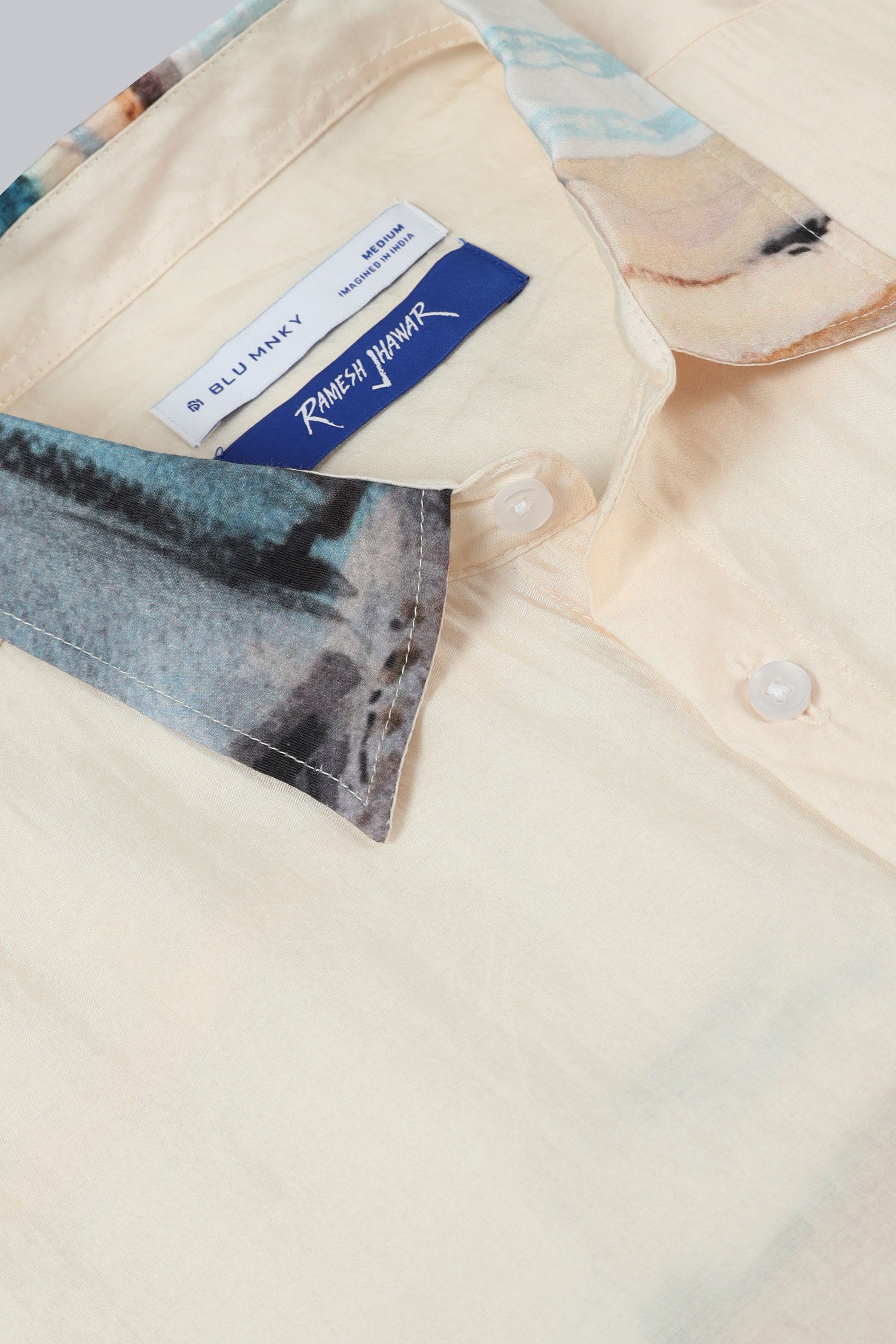 Men Cream Oversized Print Shirt