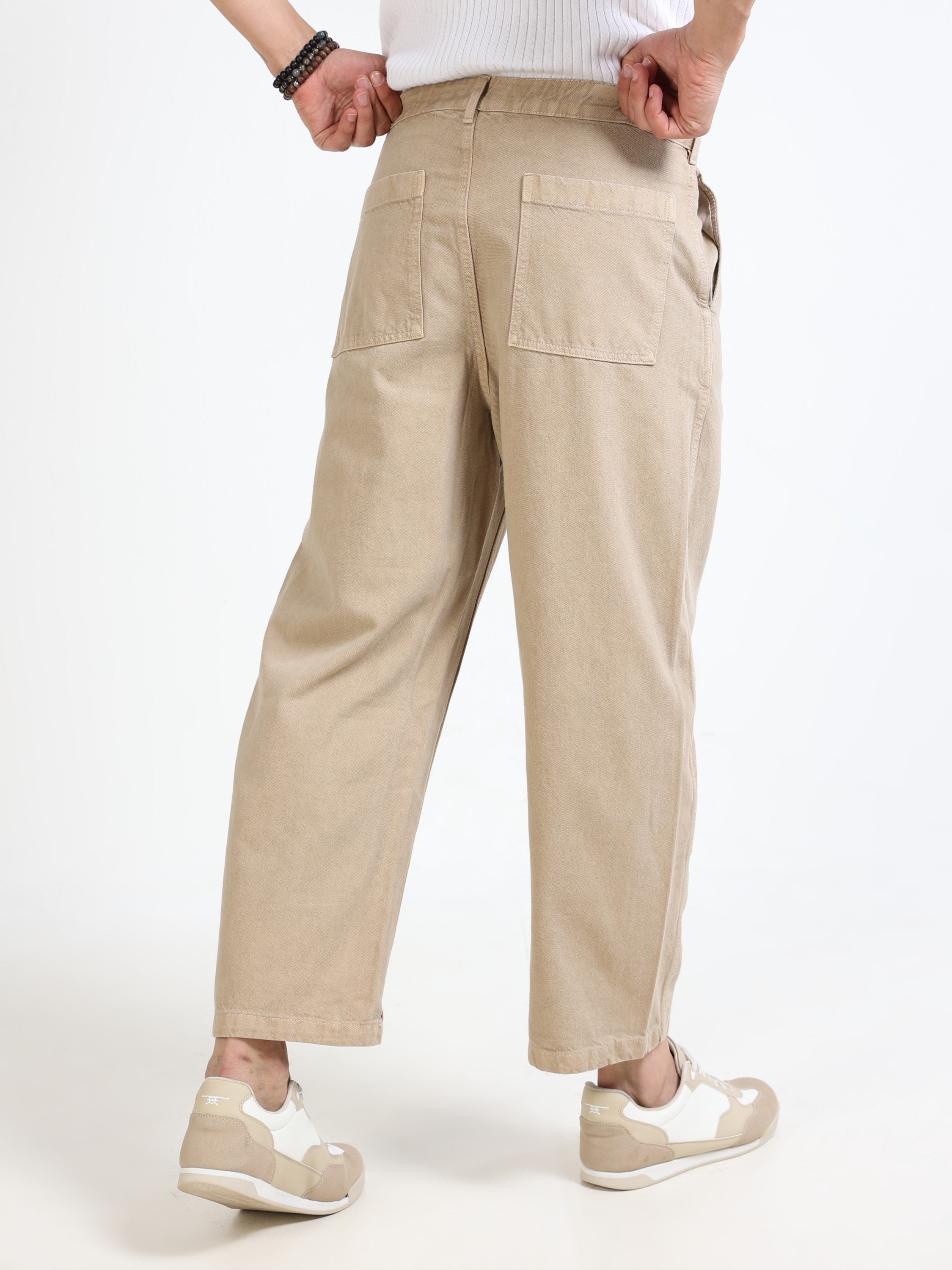 Men Beige Baggy Fit Denim