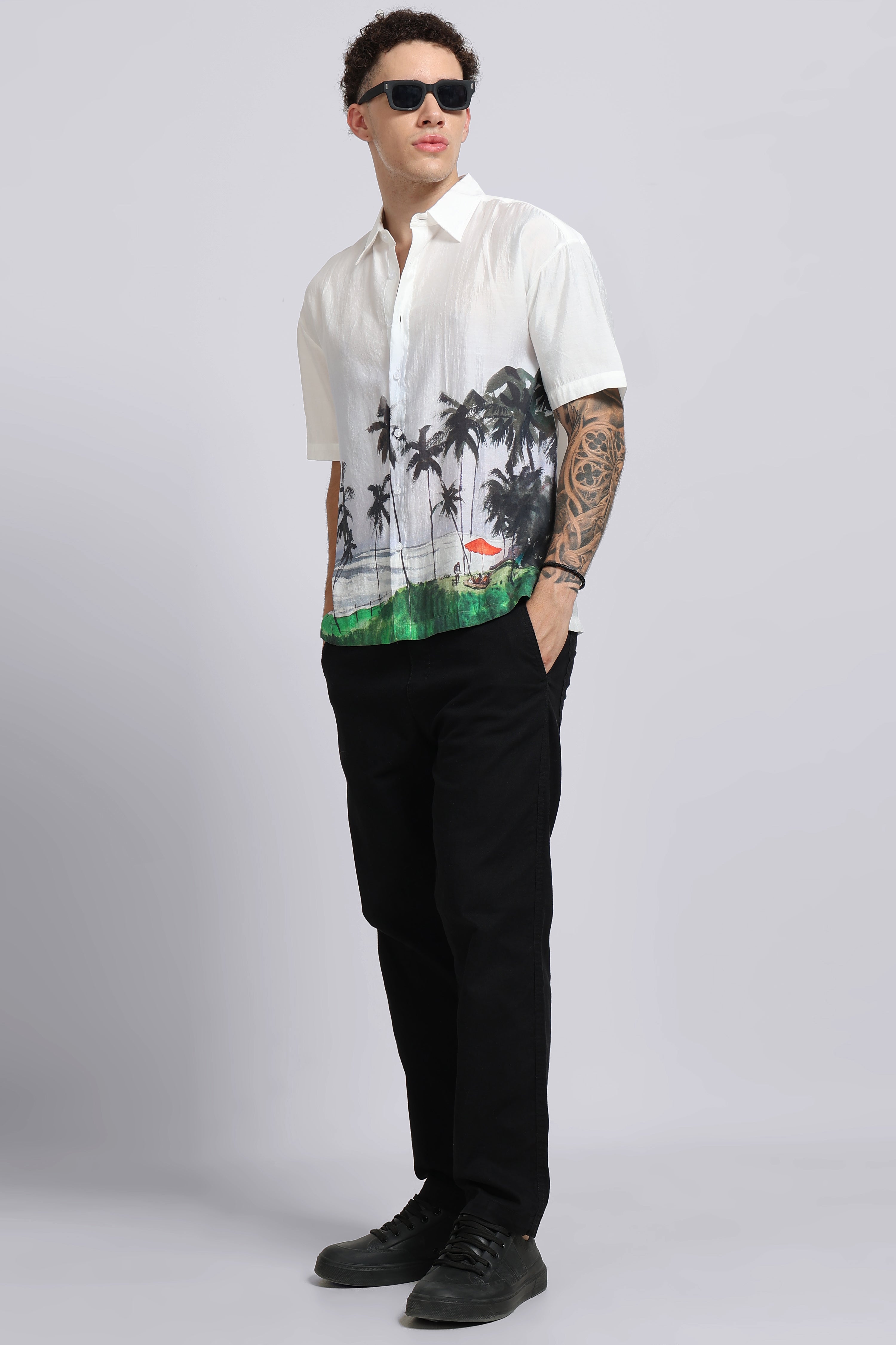 Men Brown Oversized Print Shirt