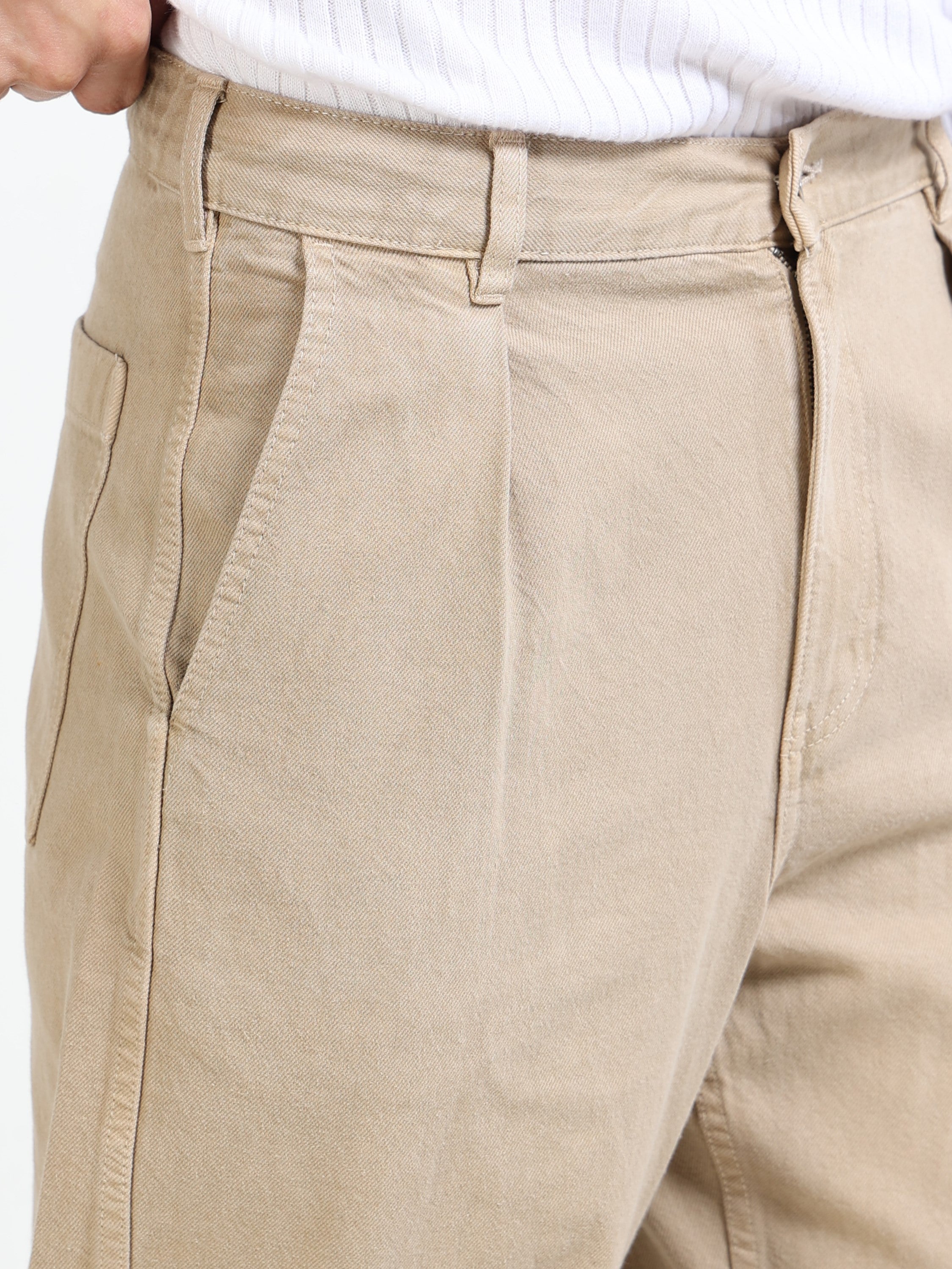 Men Beige Baggy Fit Denim