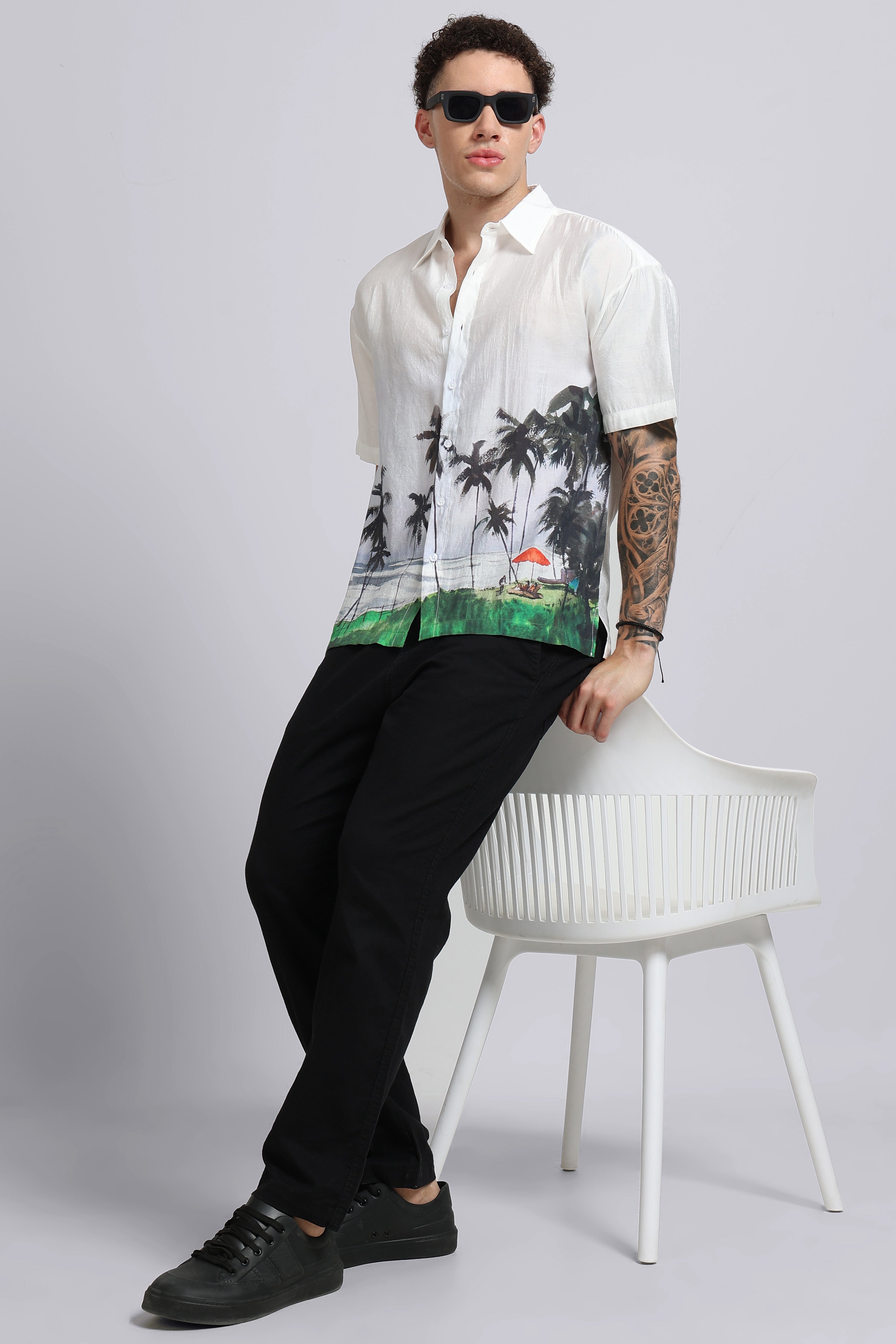 Men Brown Oversized Print Shirt