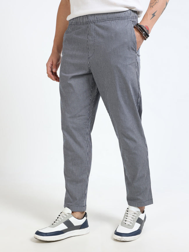Men Black Striped Slim Fit Pants