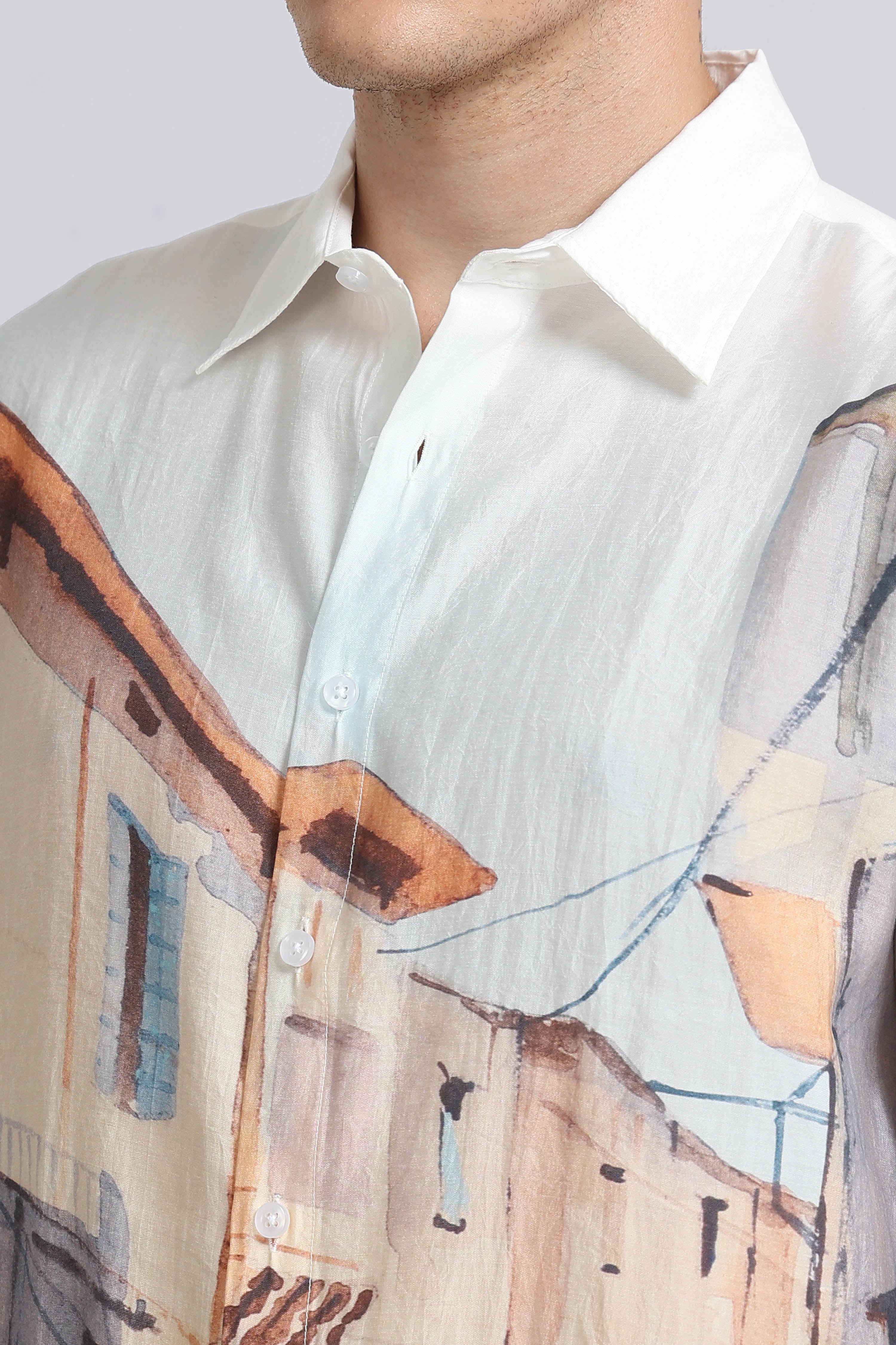 Men Beige Oversized Print Shirt