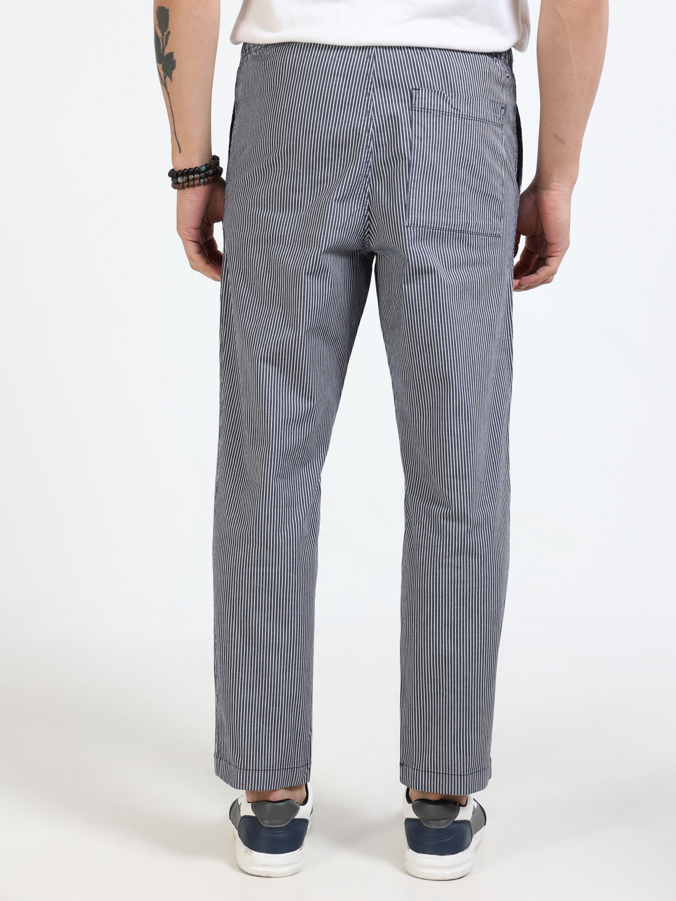 Men Black Striped Slim Fit Pants