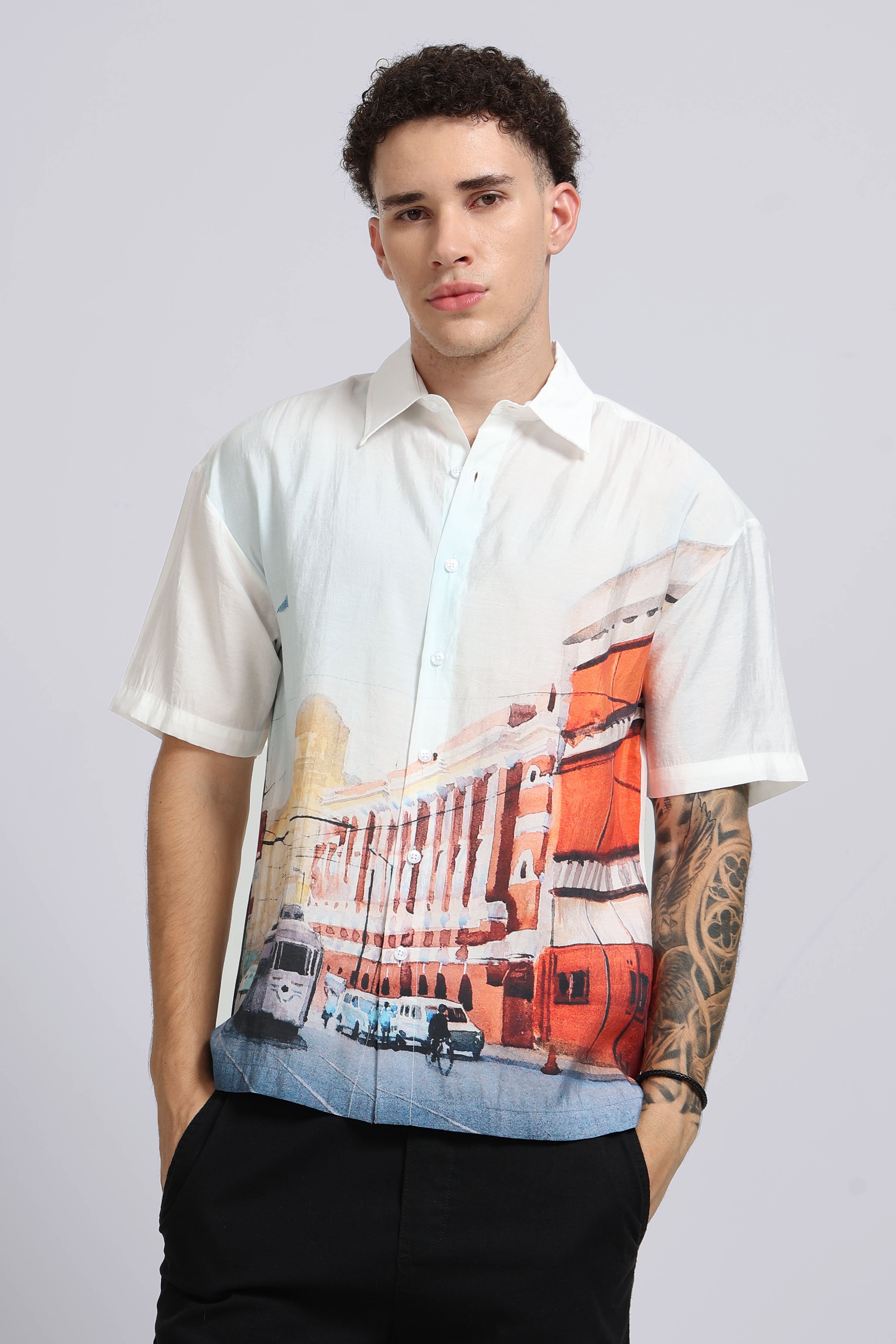 Men Maroon Oversized Print Shirt