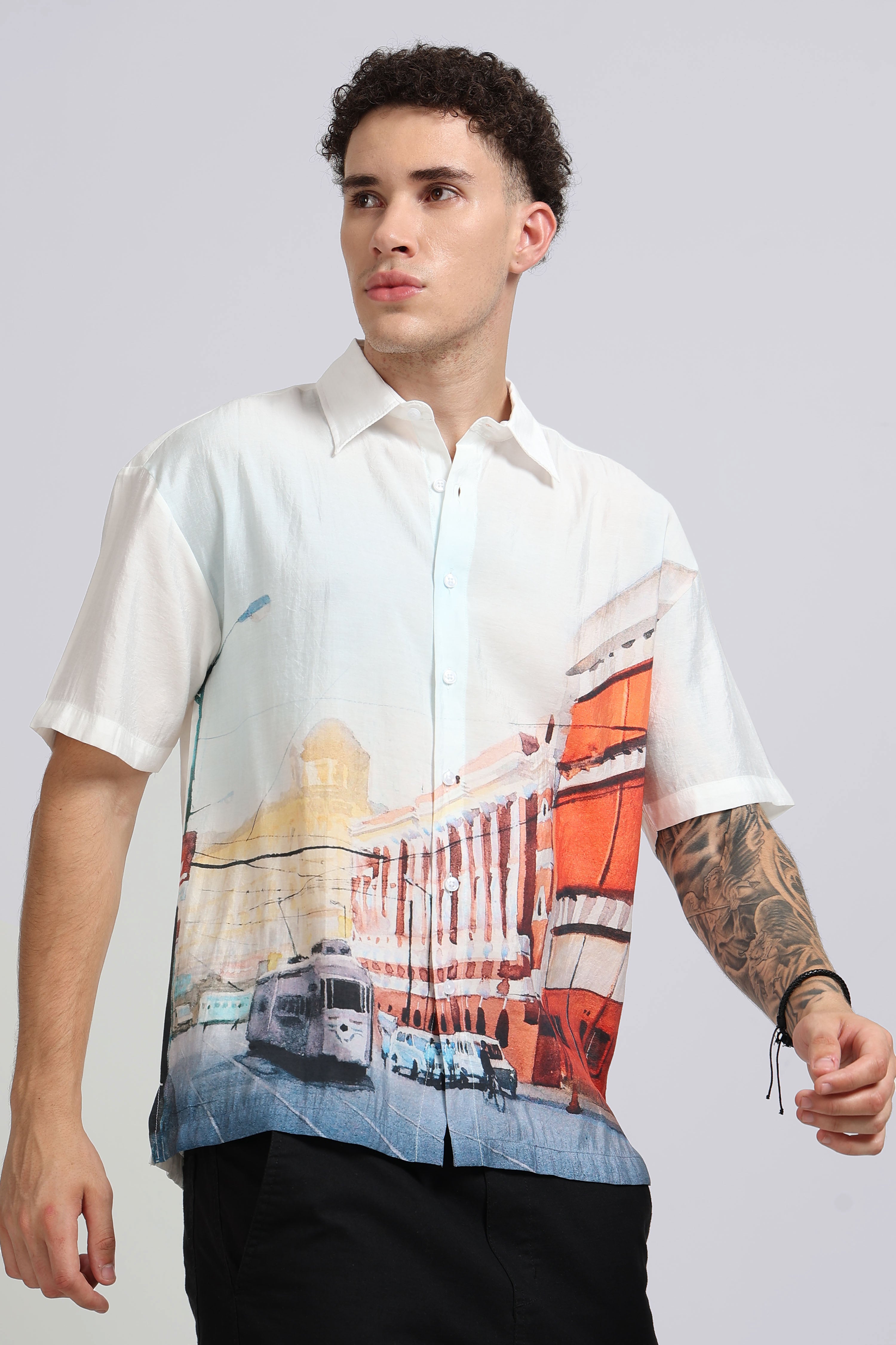Men Maroon Oversized Print Shirt