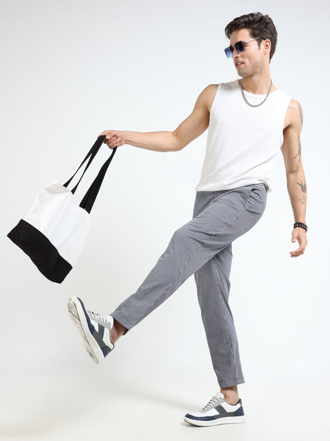Men Black Striped Slim Fit Pants