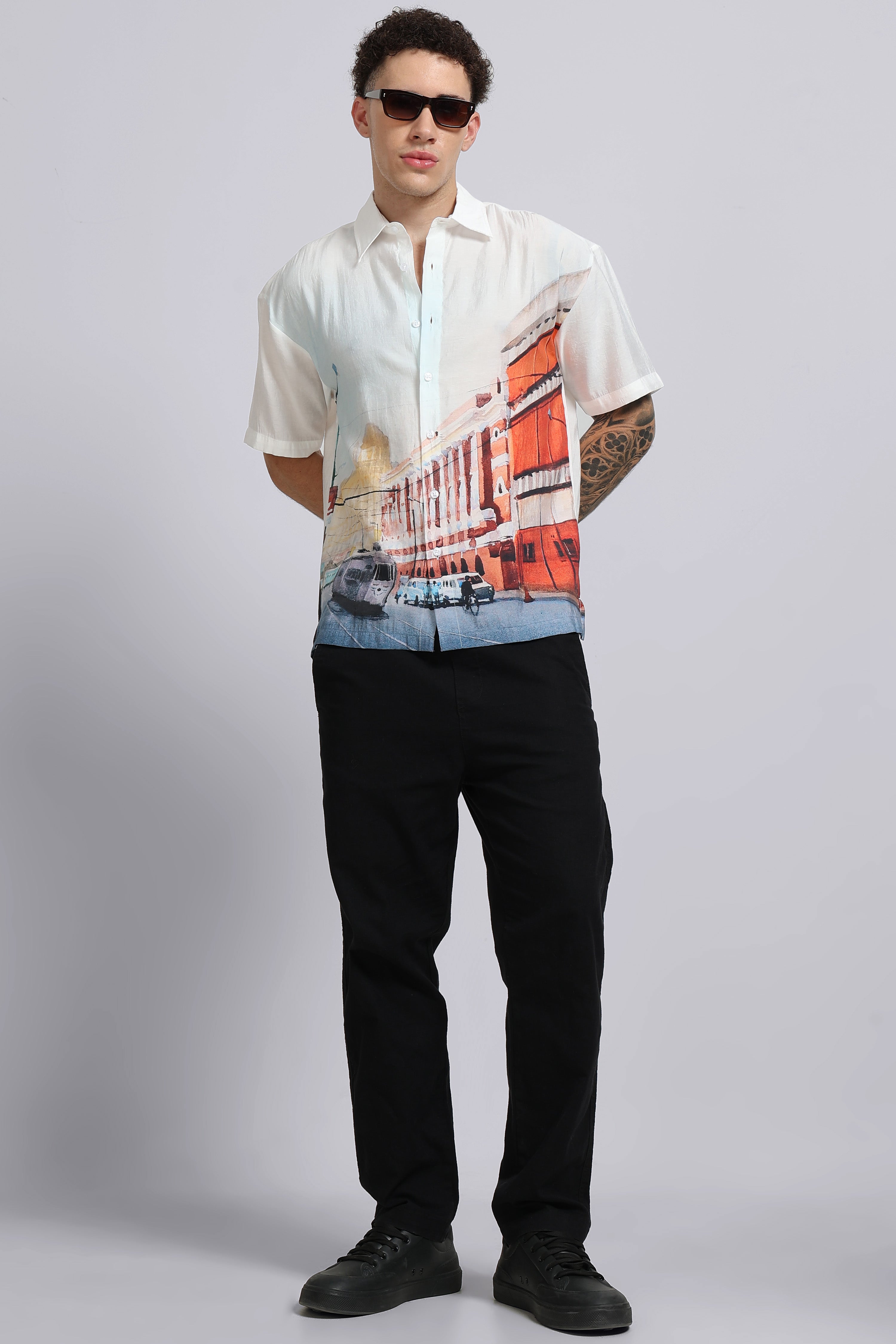 Men Maroon Oversized Print Shirt
