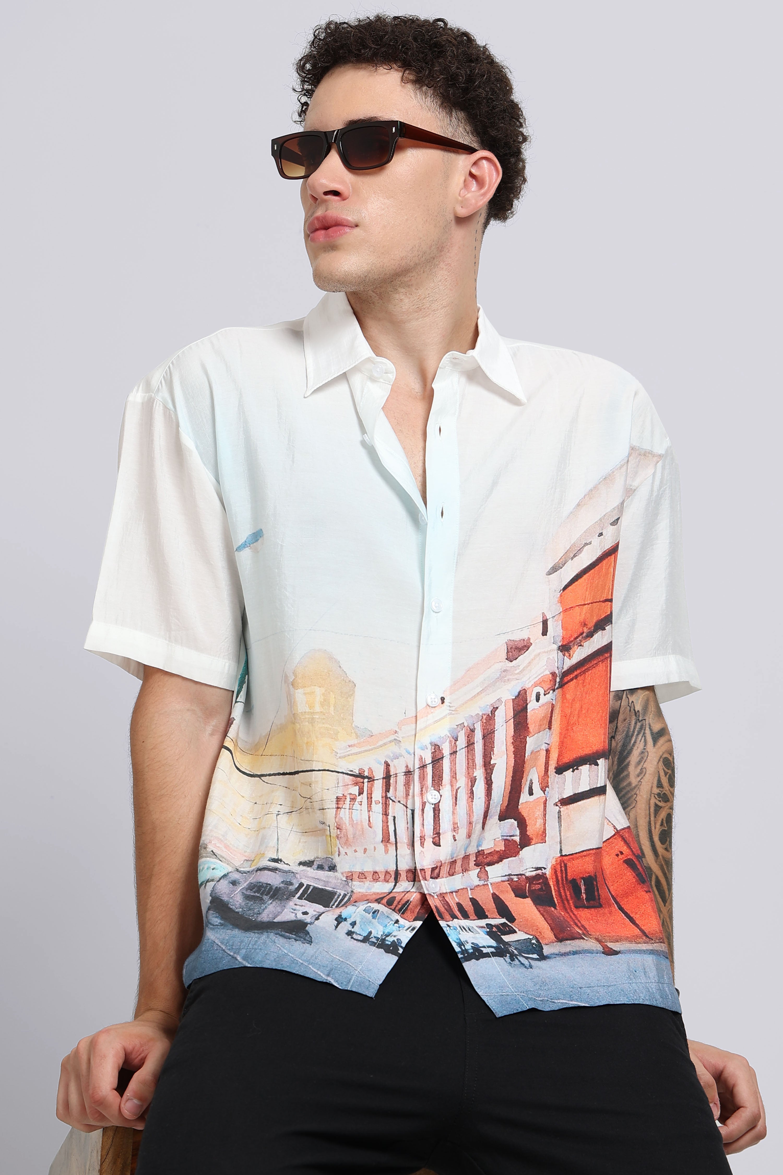 Men Maroon Oversized Print Shirt