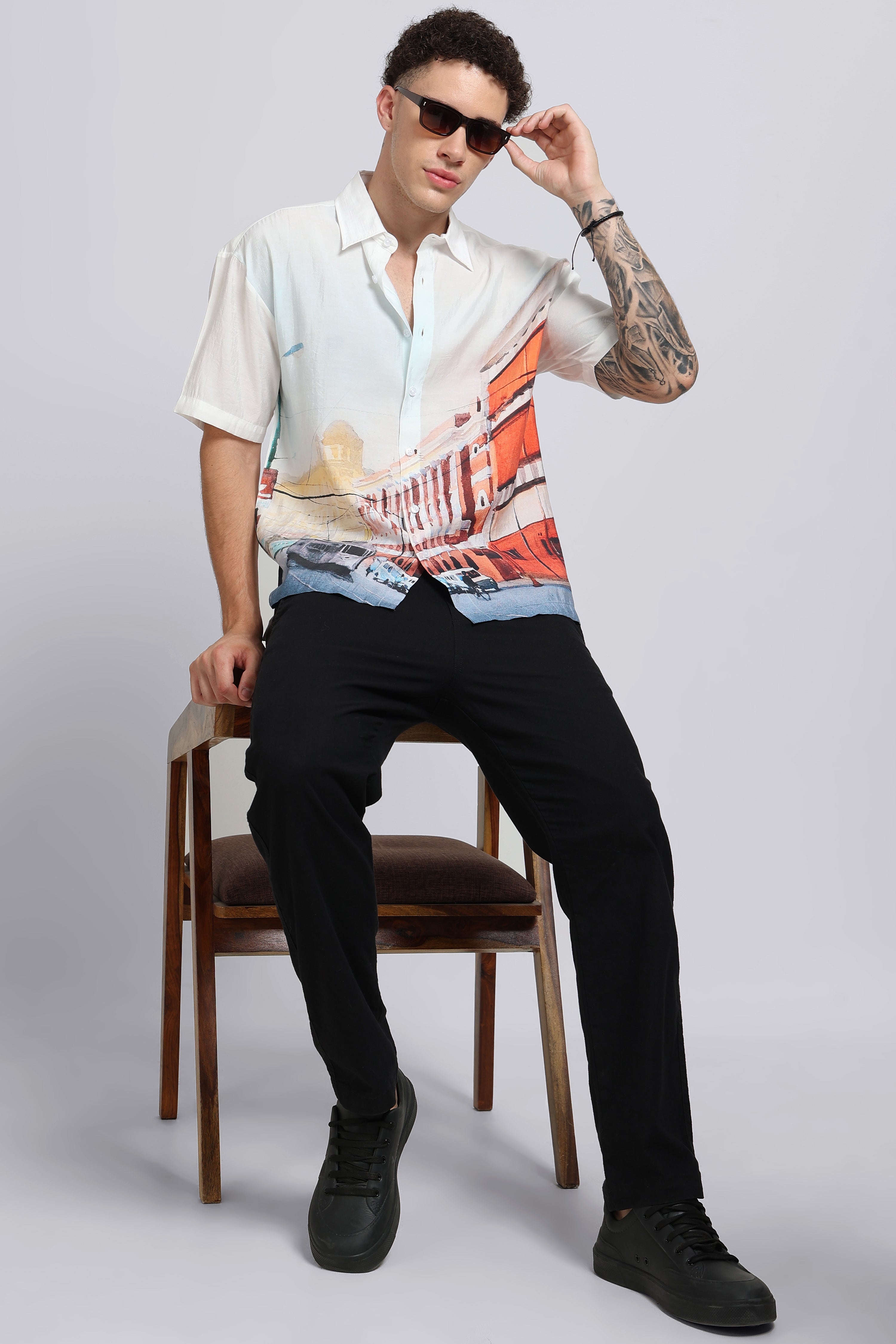 Men Maroon Oversized Print Shirt