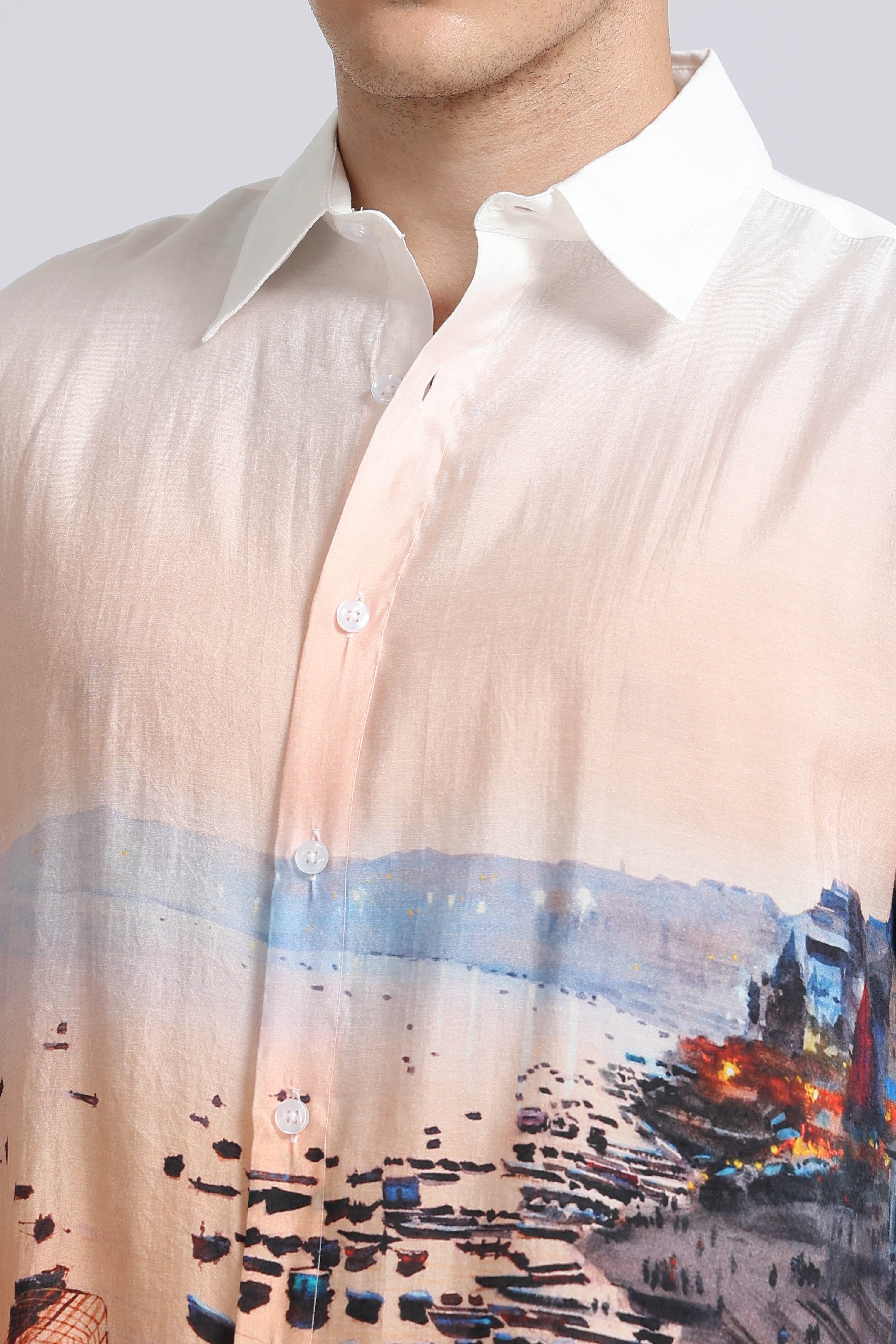 Men Peach Oversized Print Shirt