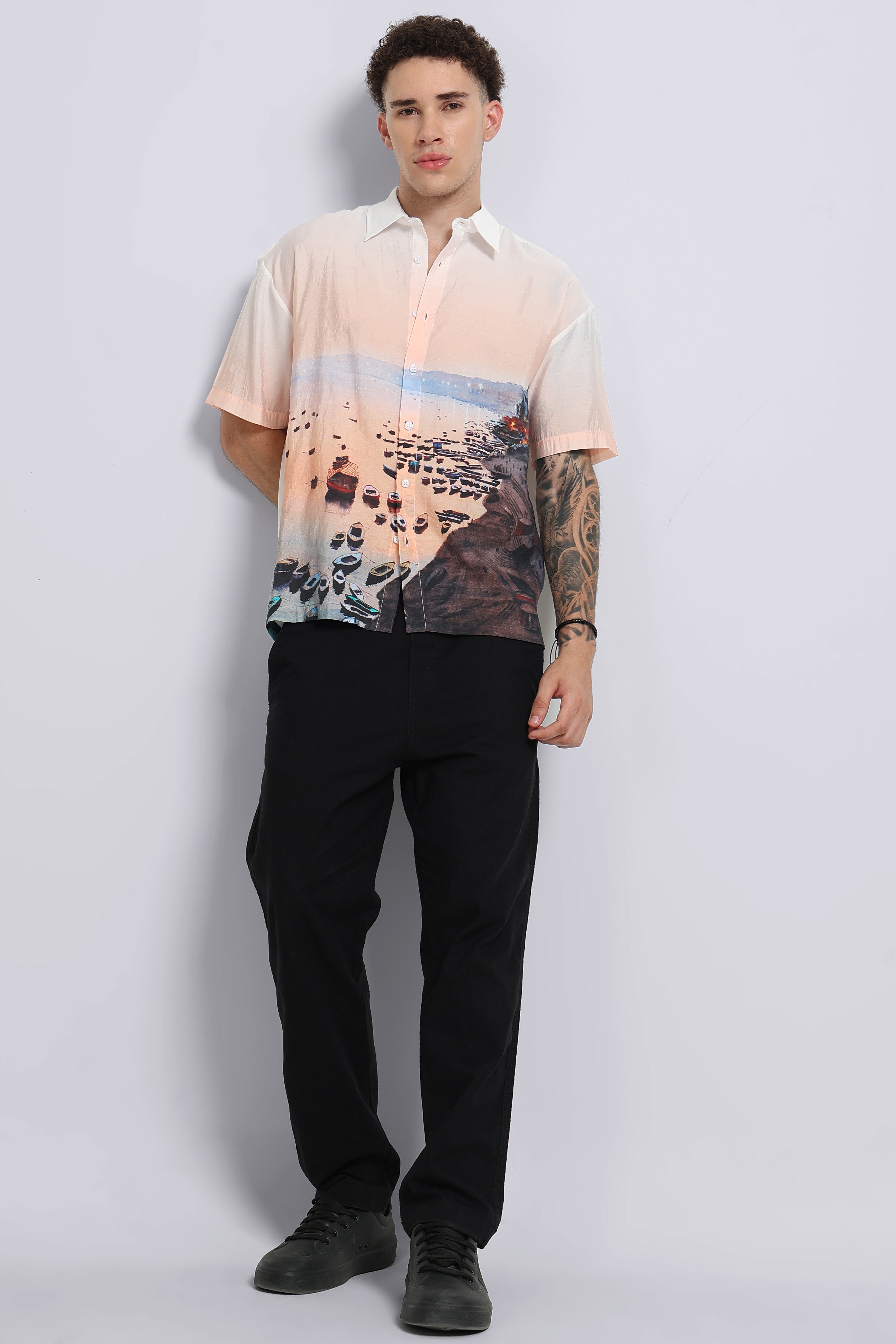 Men Peach Oversized Print Shirt