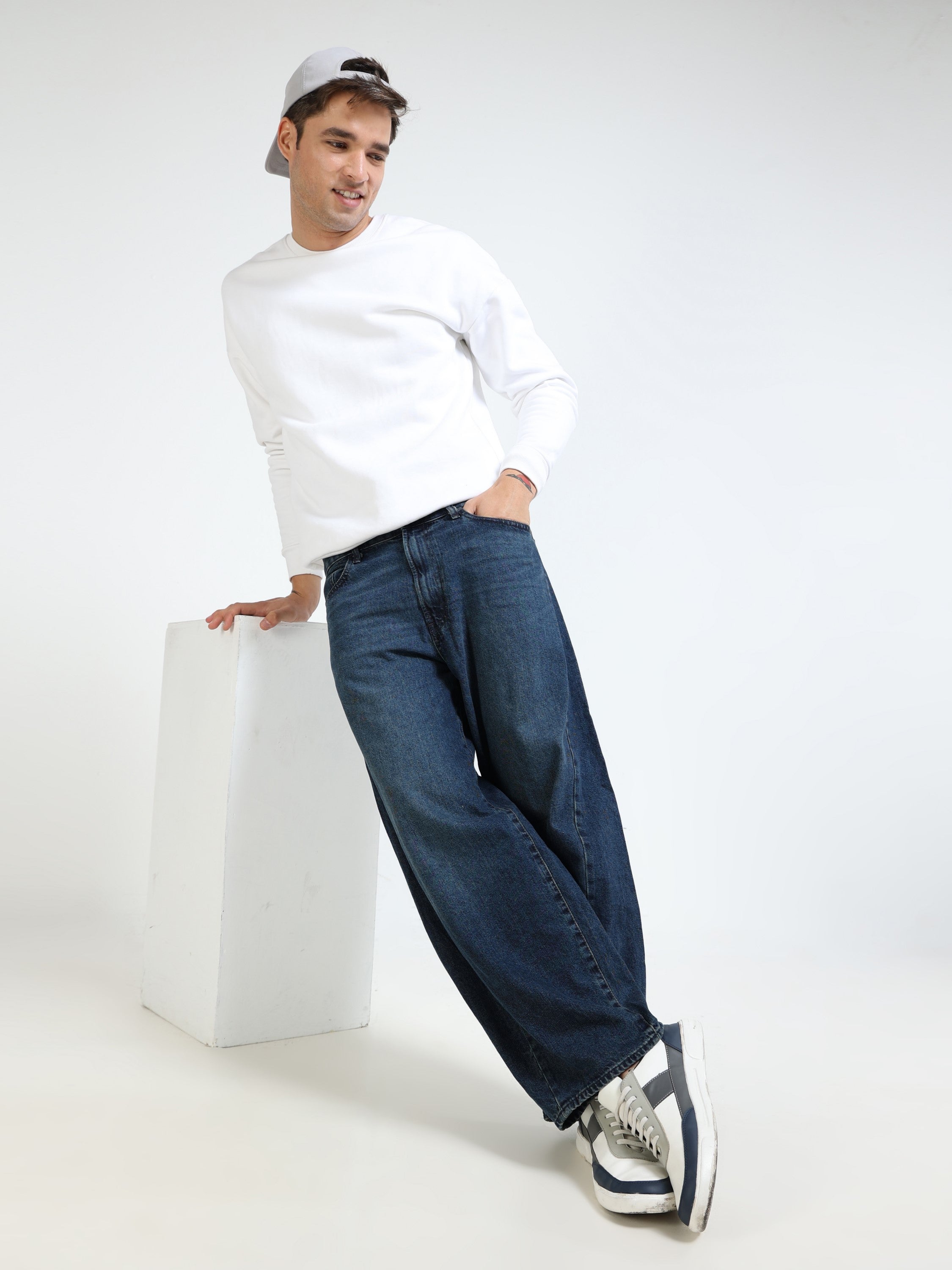 Men Denim Navy Baggy Jeans