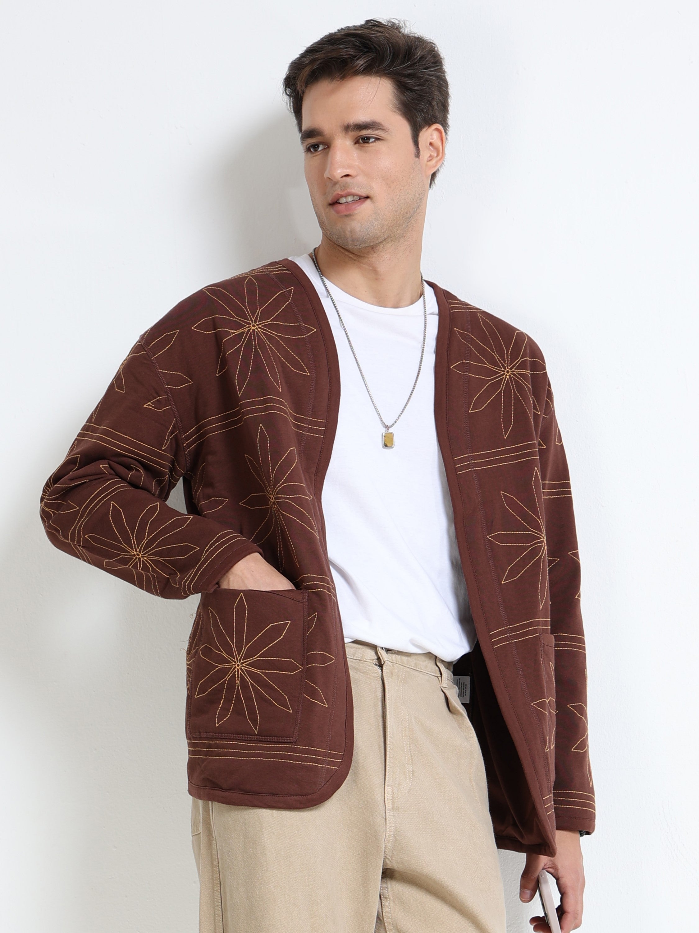 Men Brown Quilted Jacket