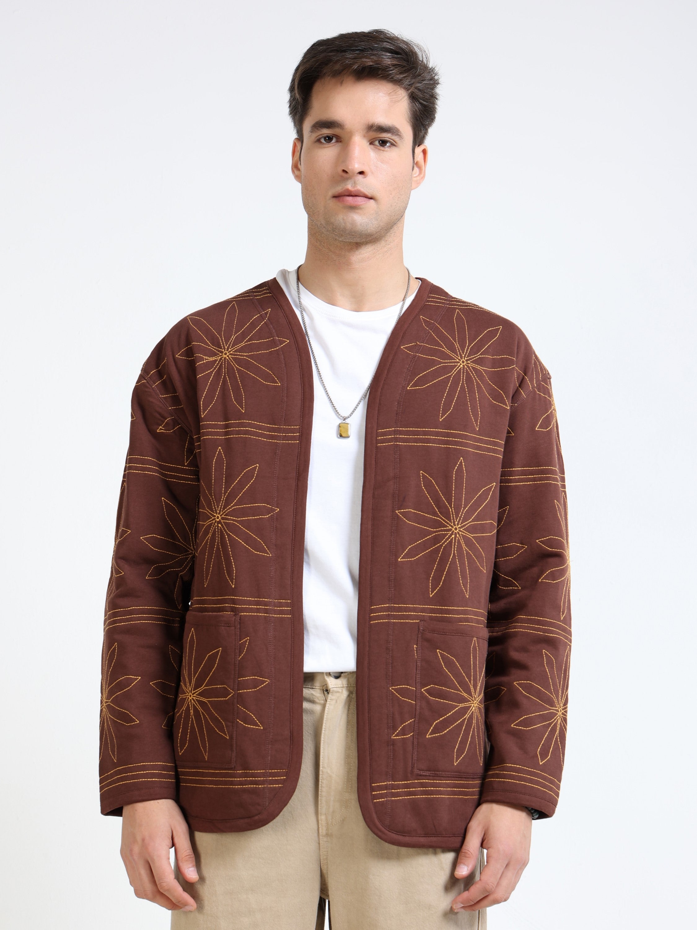Men Brown Quilted Jacket