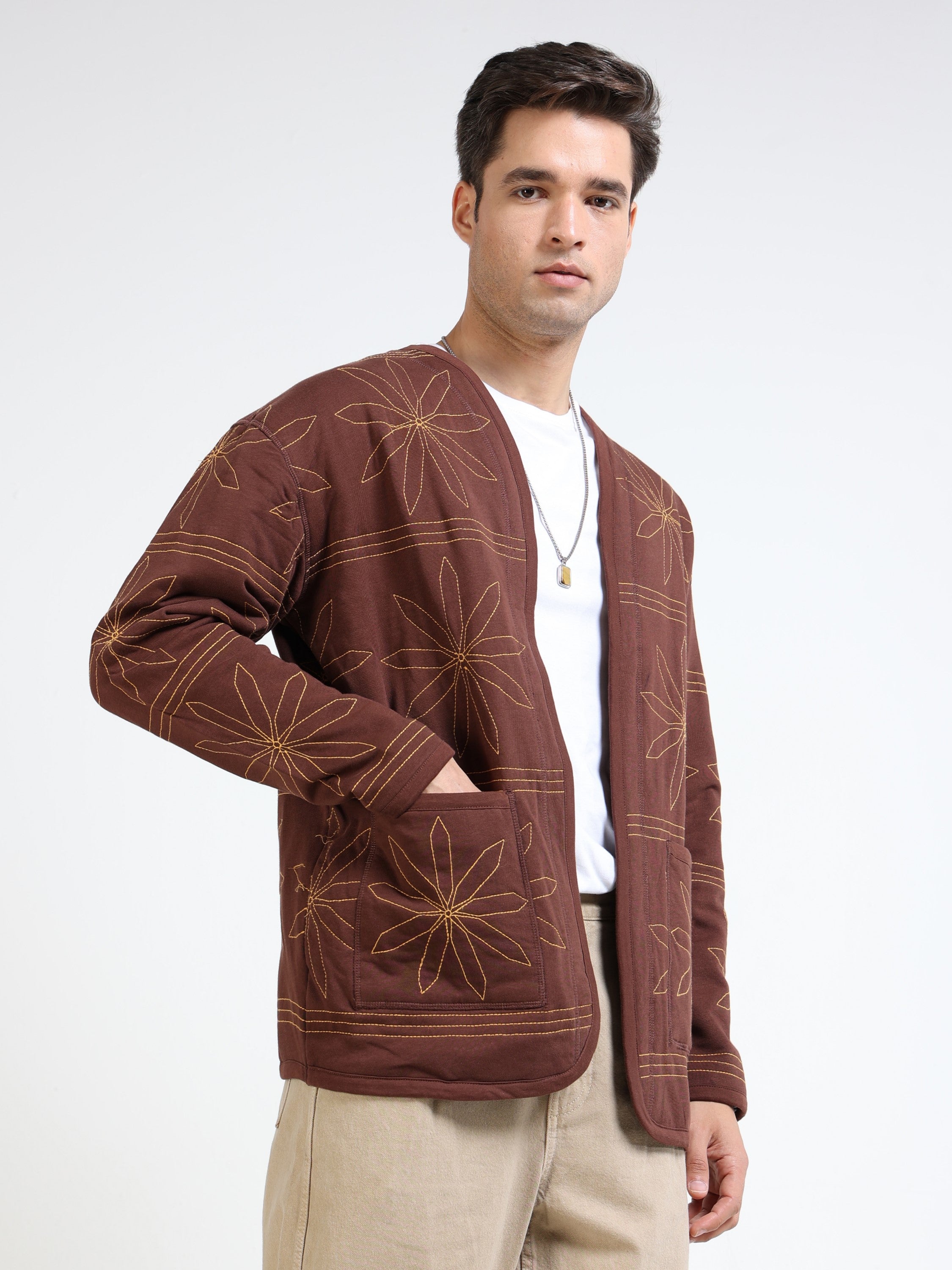 Men Brown Quilted Jacket