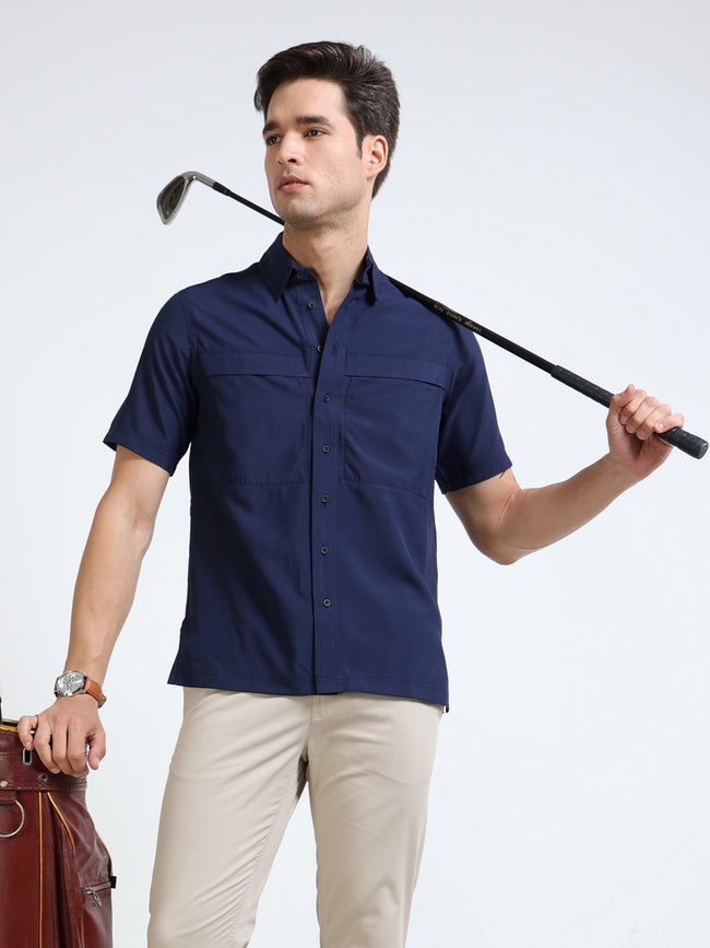 Men Navy Parachute Material Half Shirt