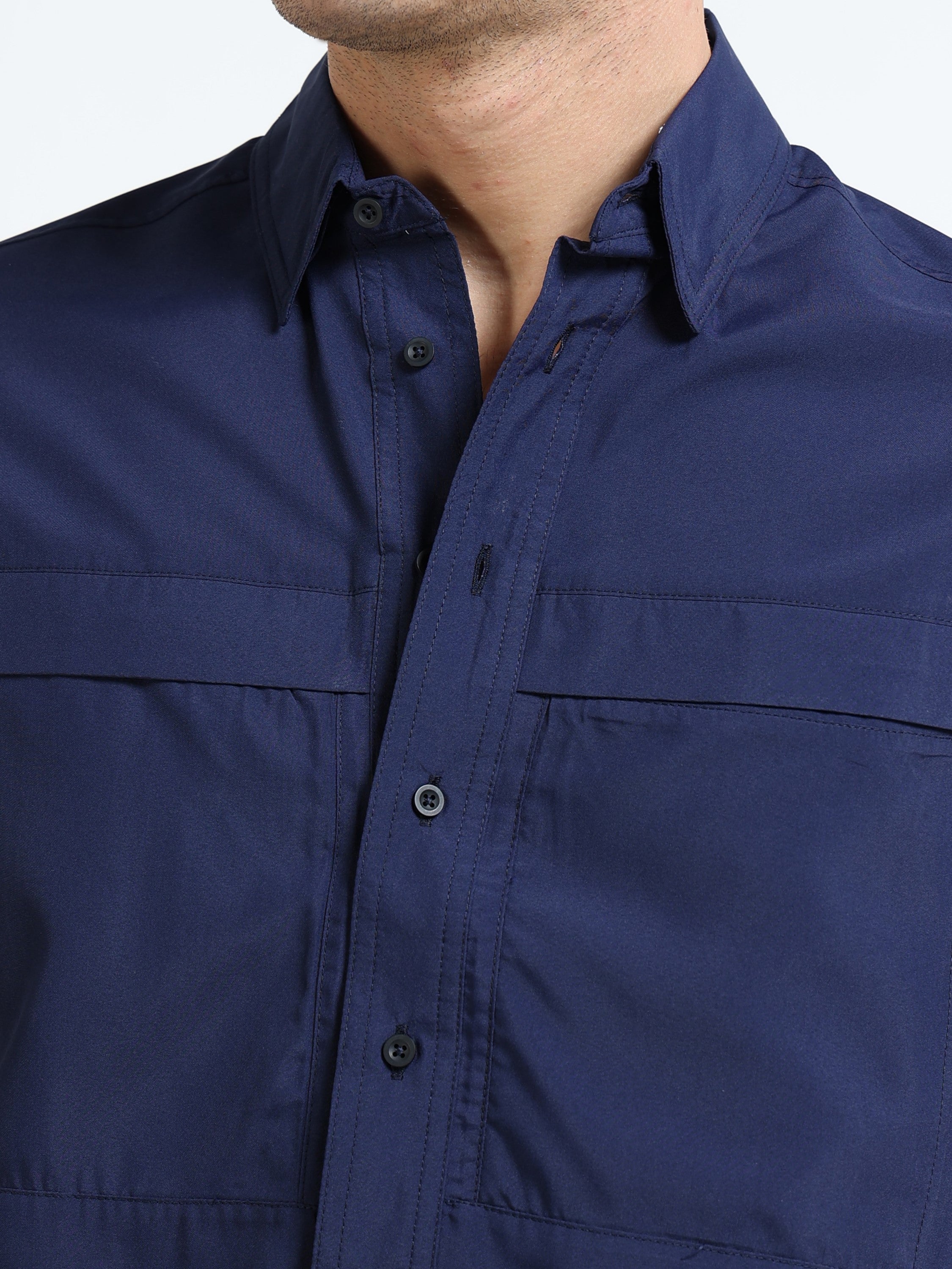Men Navy Parachute Material Half Shirt