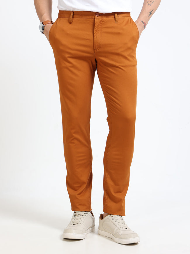 Men Rust Slim Fit Pant