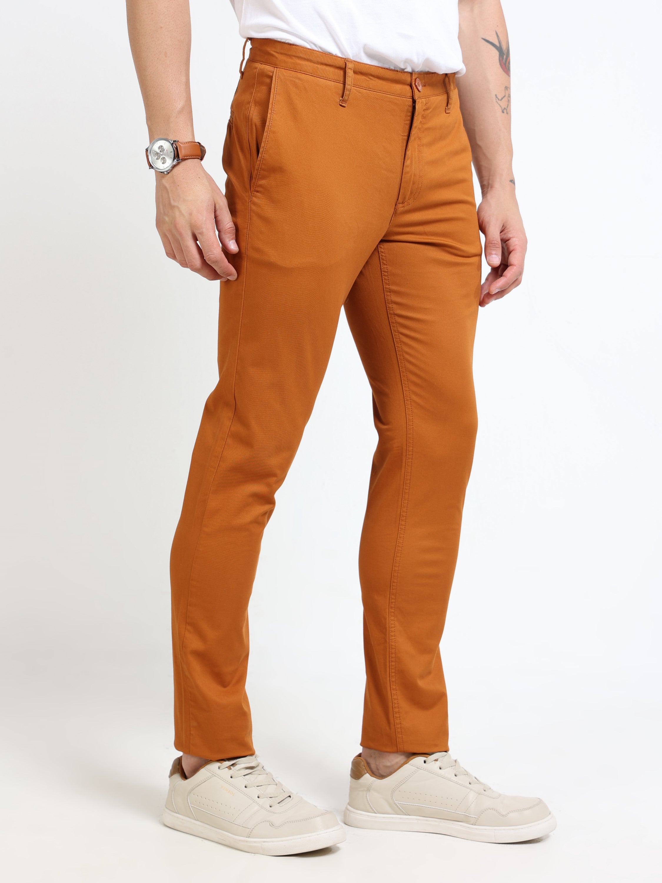 Men Rust Slim Fit Pant