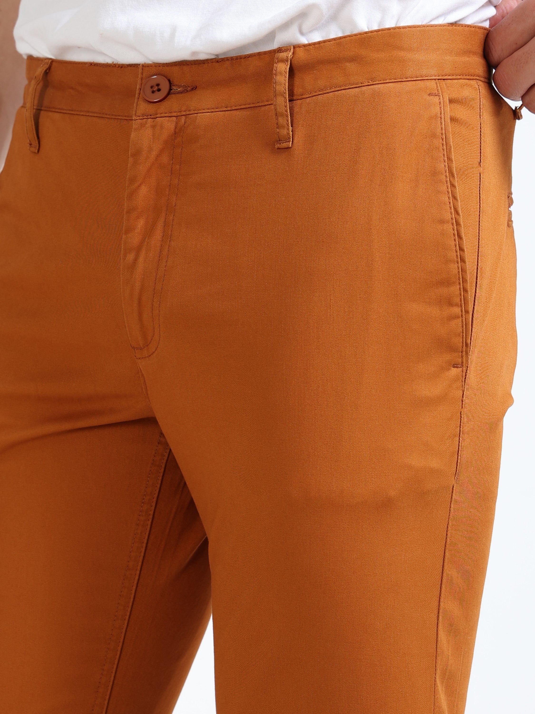 Men Rust Slim Fit Pant