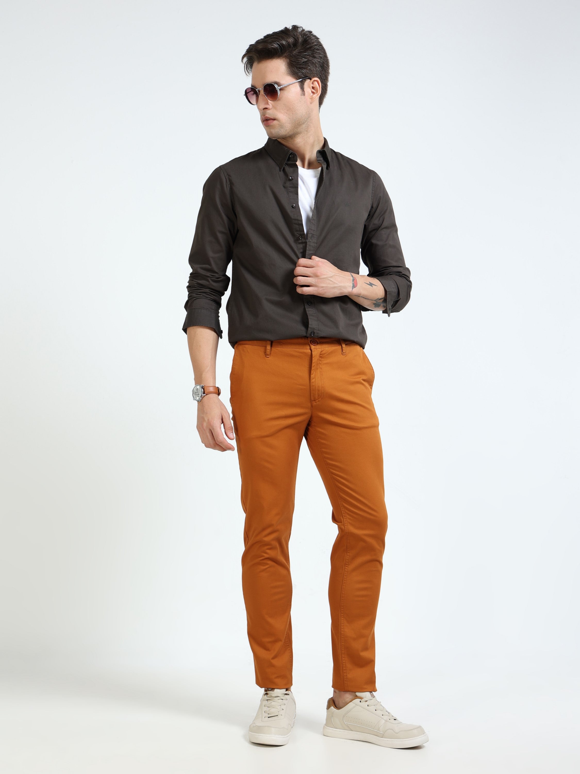 Men Rust Slim Fit Pant