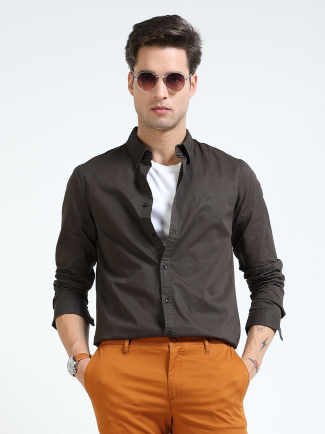 Men Olive Slim Fit Shirt