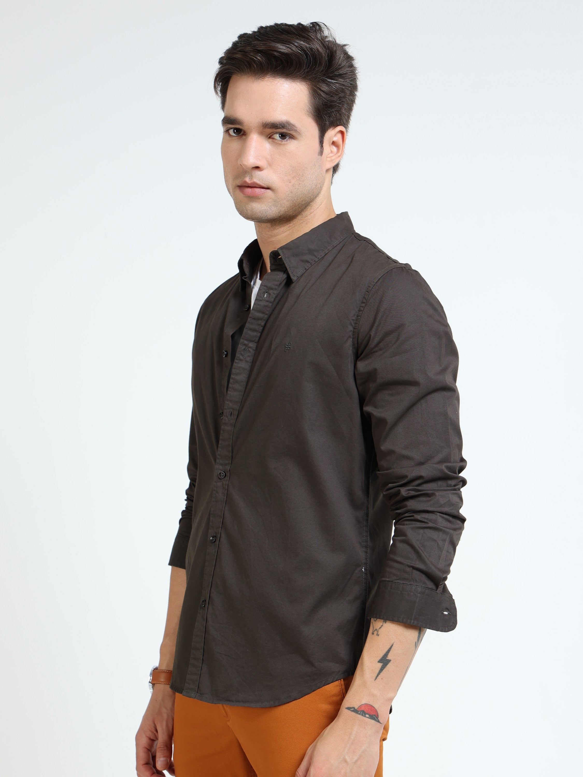 Men Olive Slim Fit Shirt
