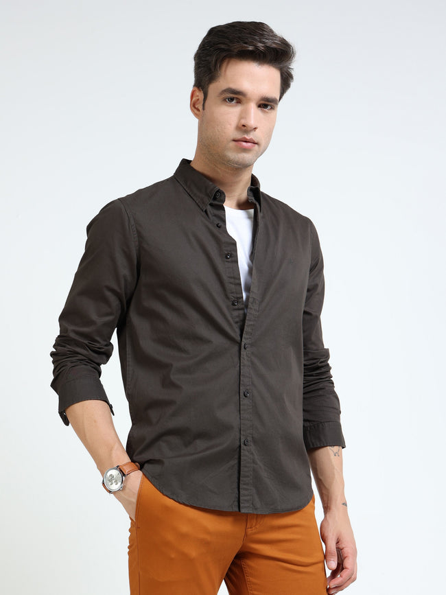 Men Olive Slim Fit Shirt