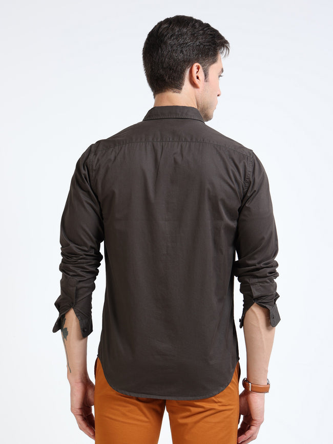 Men Olive Slim Fit Shirt