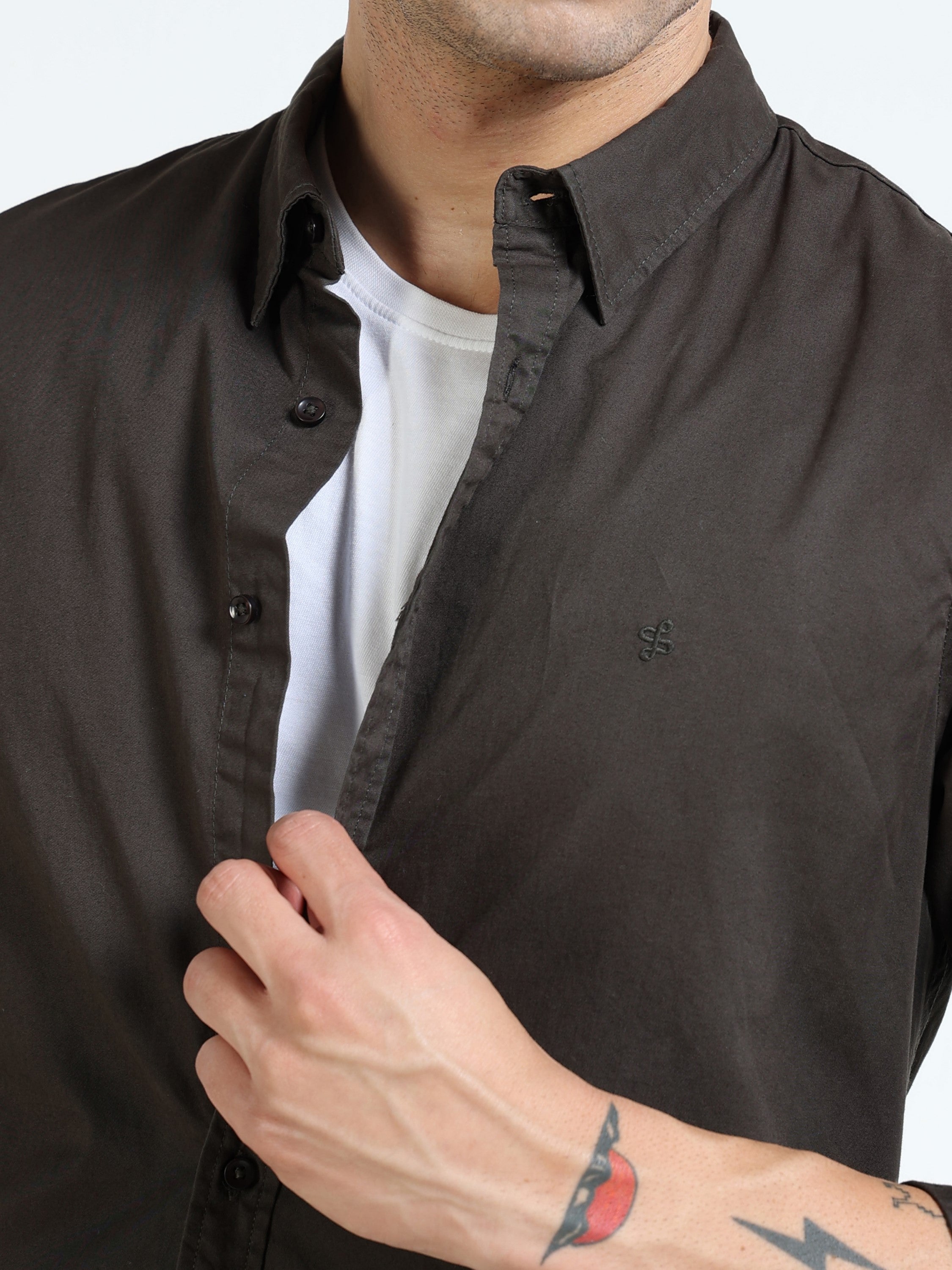 Men Olive Slim Fit Shirt