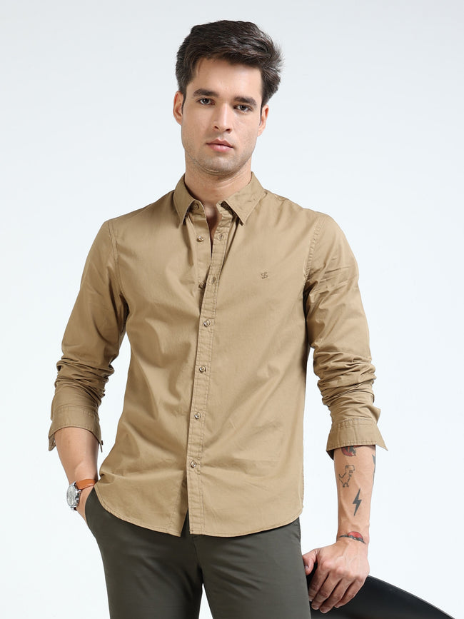 Men Khaki Slim Fit Shirt
