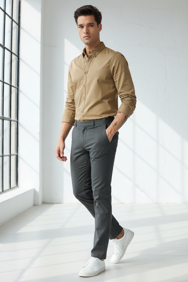 Men Khaki Slim Fit Shirt