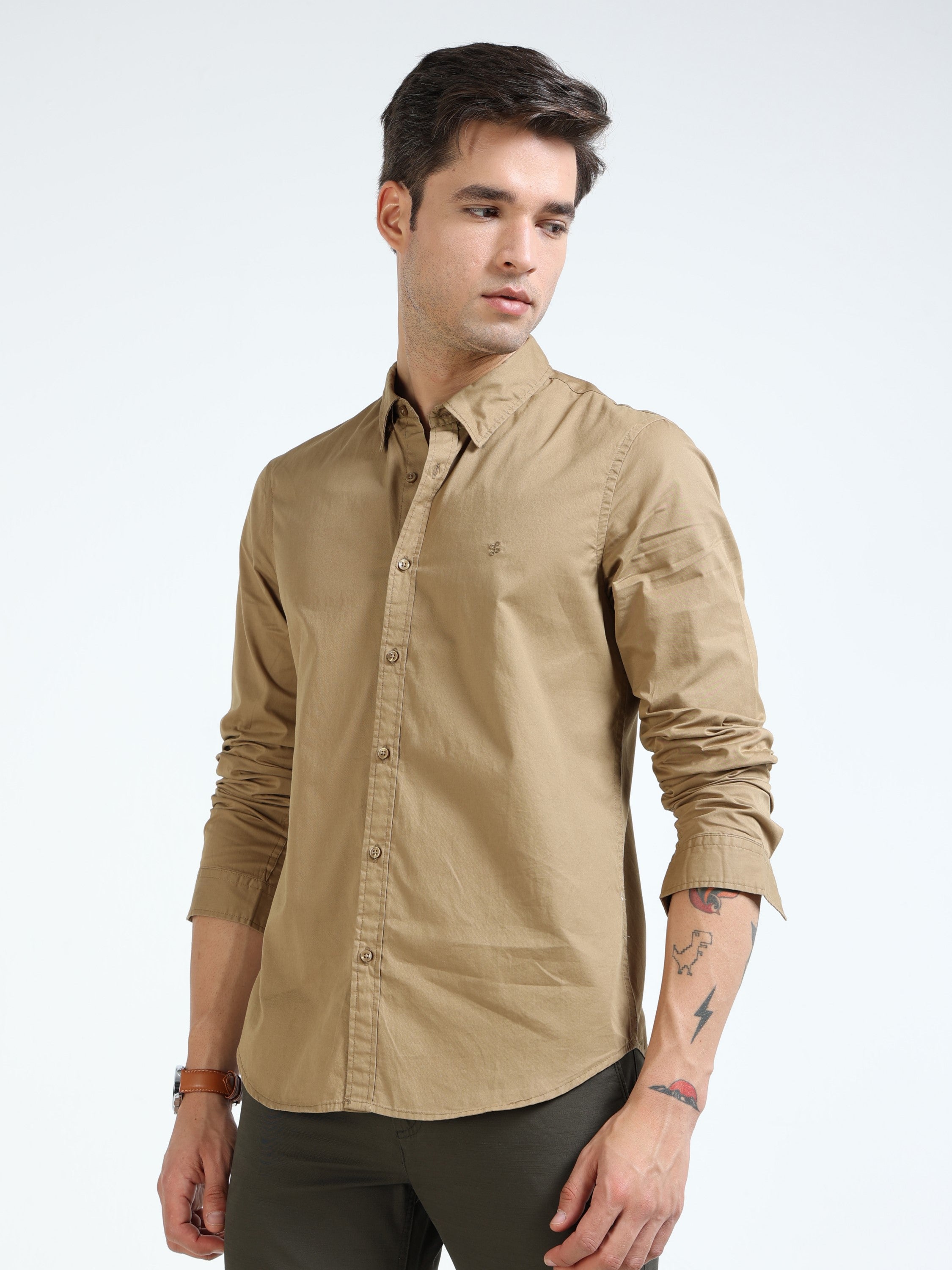 Men Khaki Slim Fit Shirt